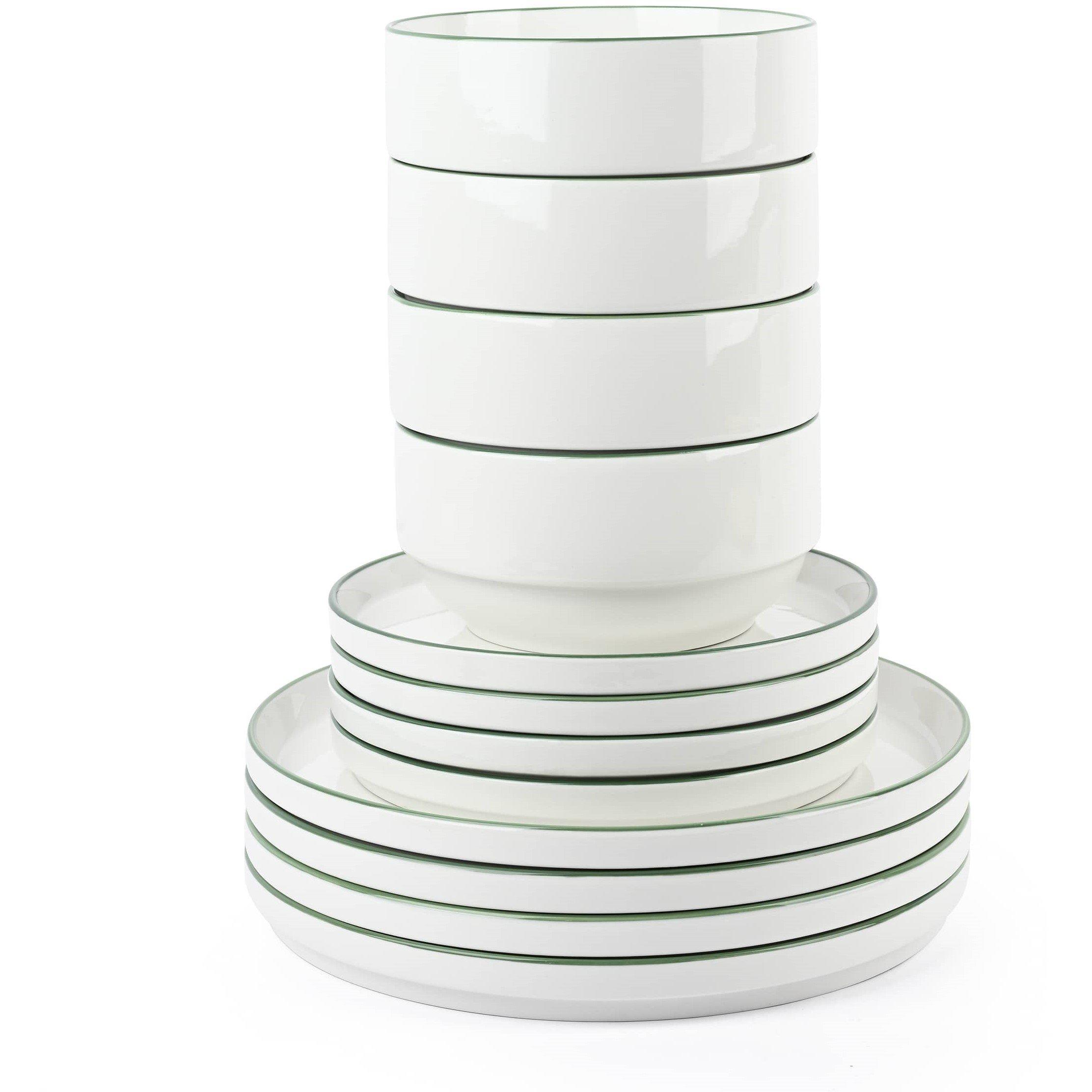 Sage Green - Waterside - 12PC Sage Green Rim Stacking Dinner Set - 2