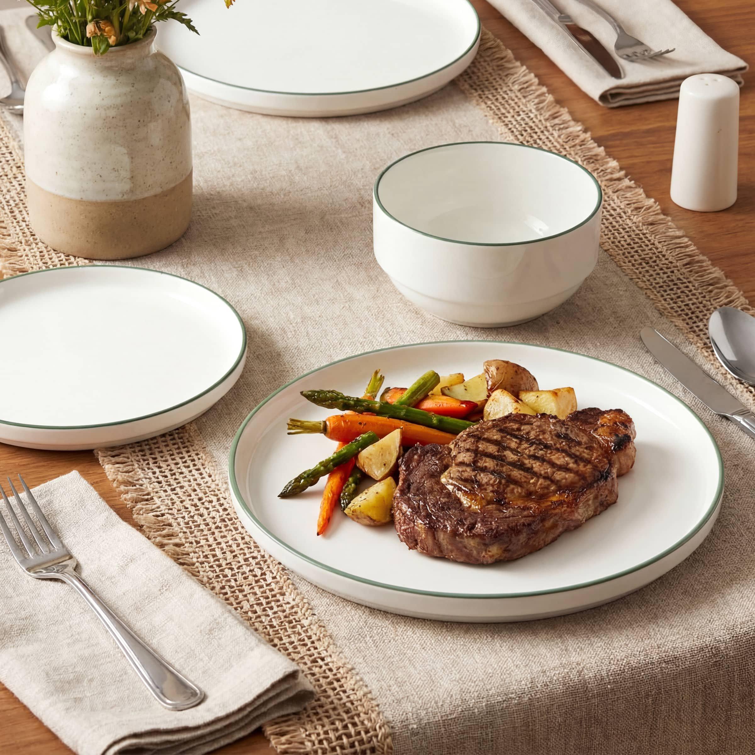 Sage Green - Waterside - 12PC Sage Green Rim Stacking Dinner Set - 3