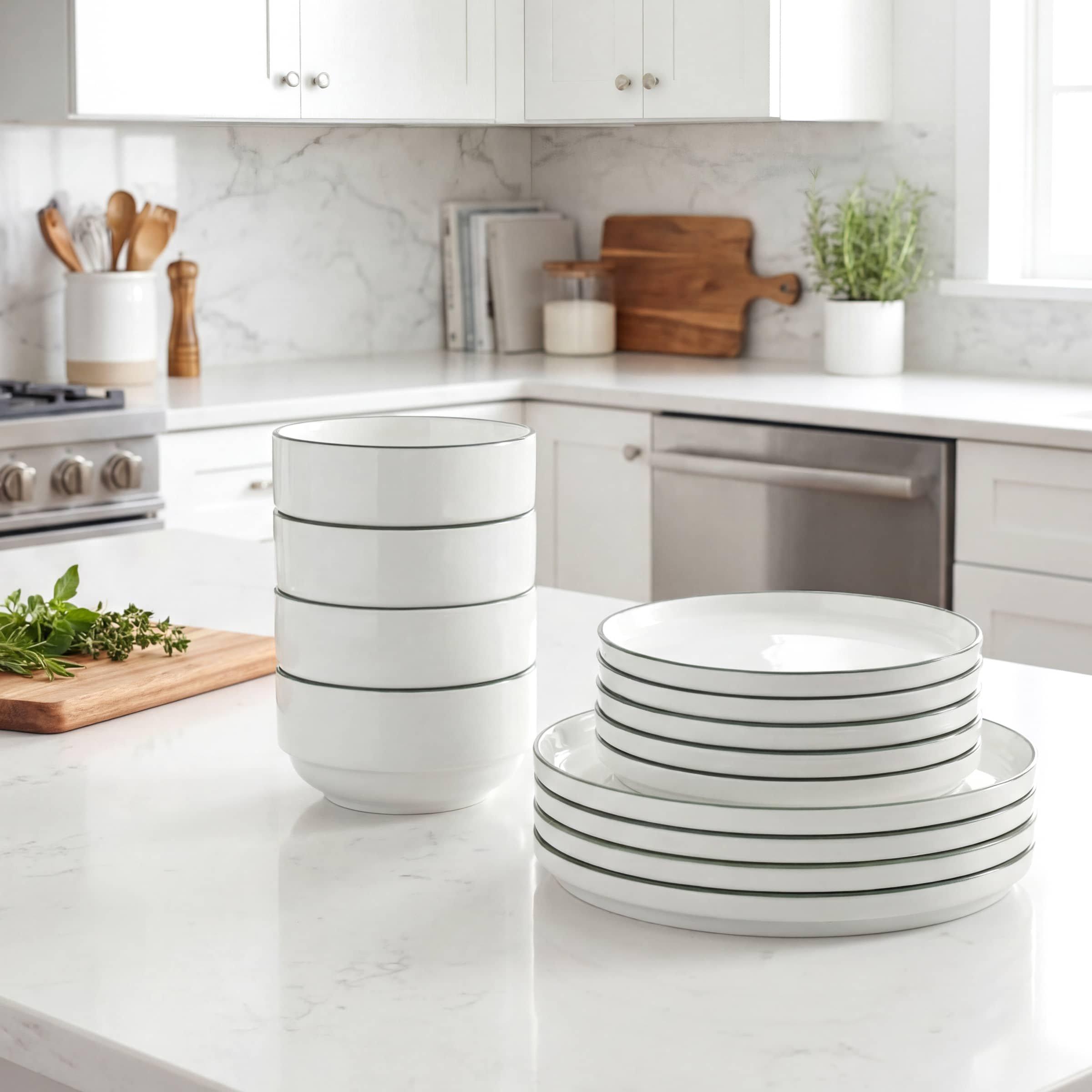 Sage Green - Waterside - 12PC Sage Green Rim Stacking Dinner Set - 5