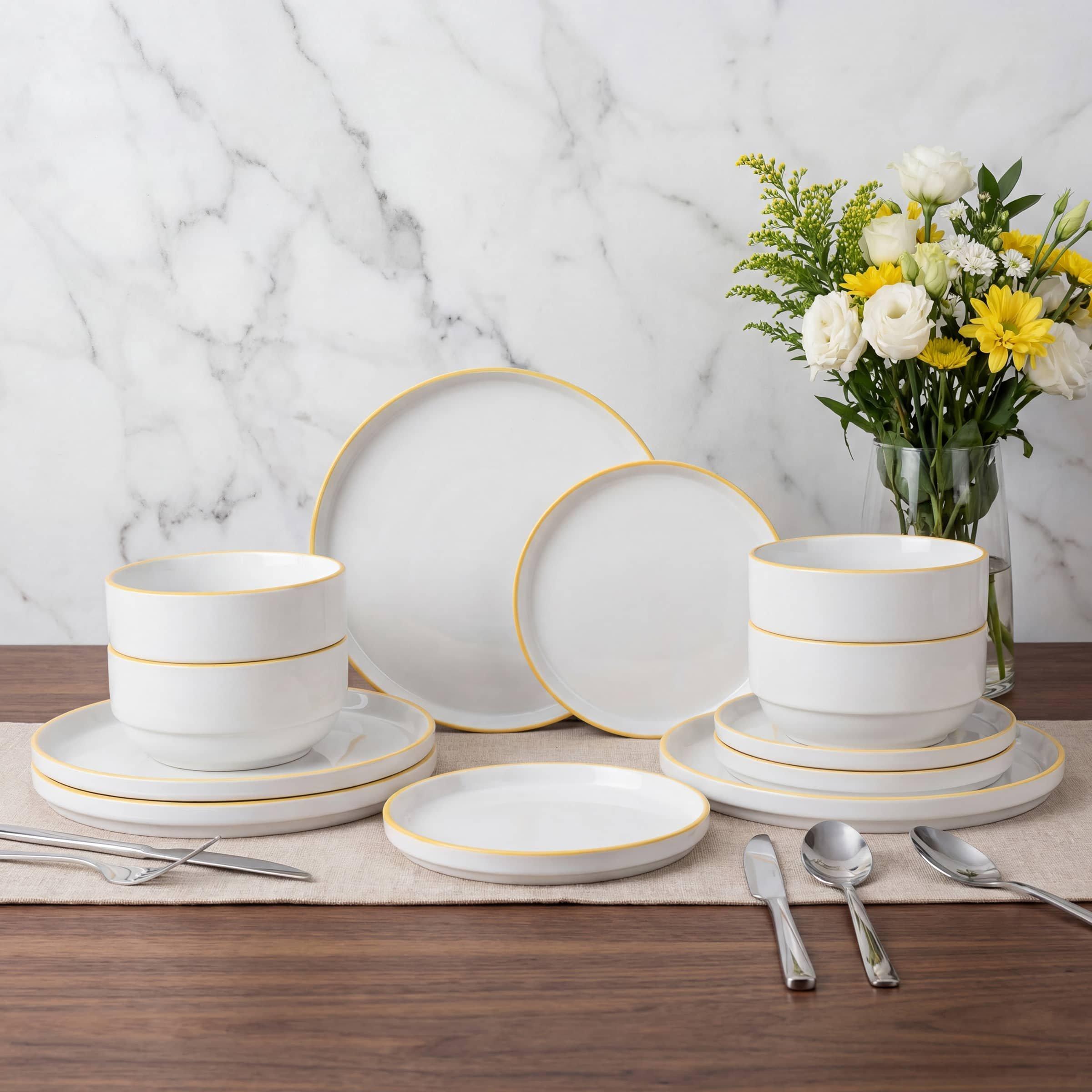 Waterside 12PC Yellow Rim Stacking Dinner Set