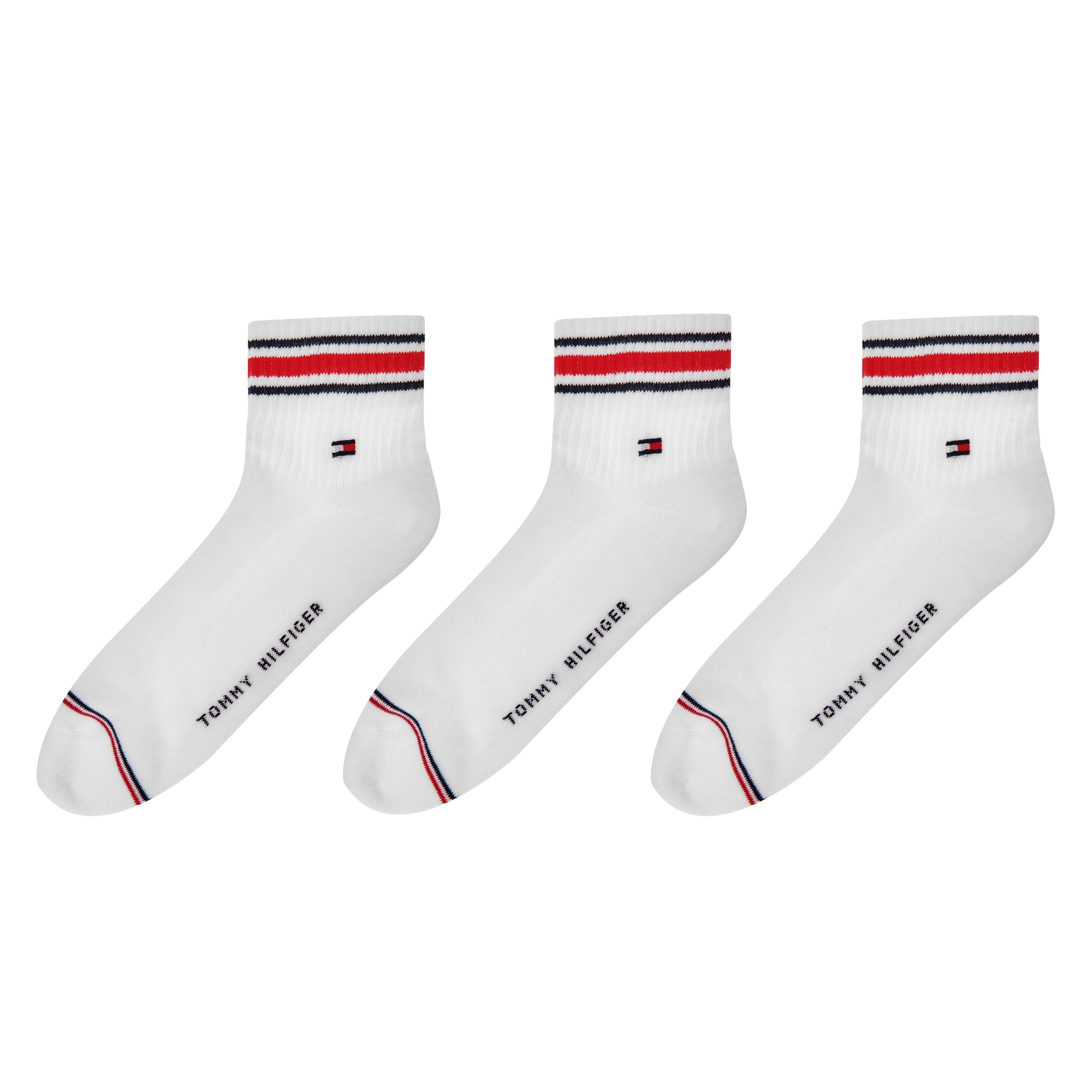 White - Tommy Hilfiger - Tommy 3 Pack Sports 1/4 Socks Mens - 1