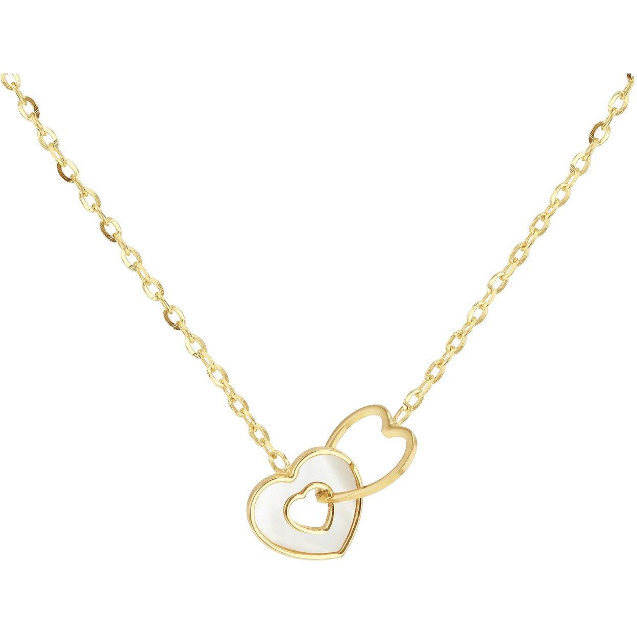 Yellow Gold - Be You - 9ct Gold Mother of Pearl Linked Hearts Necklace - 1