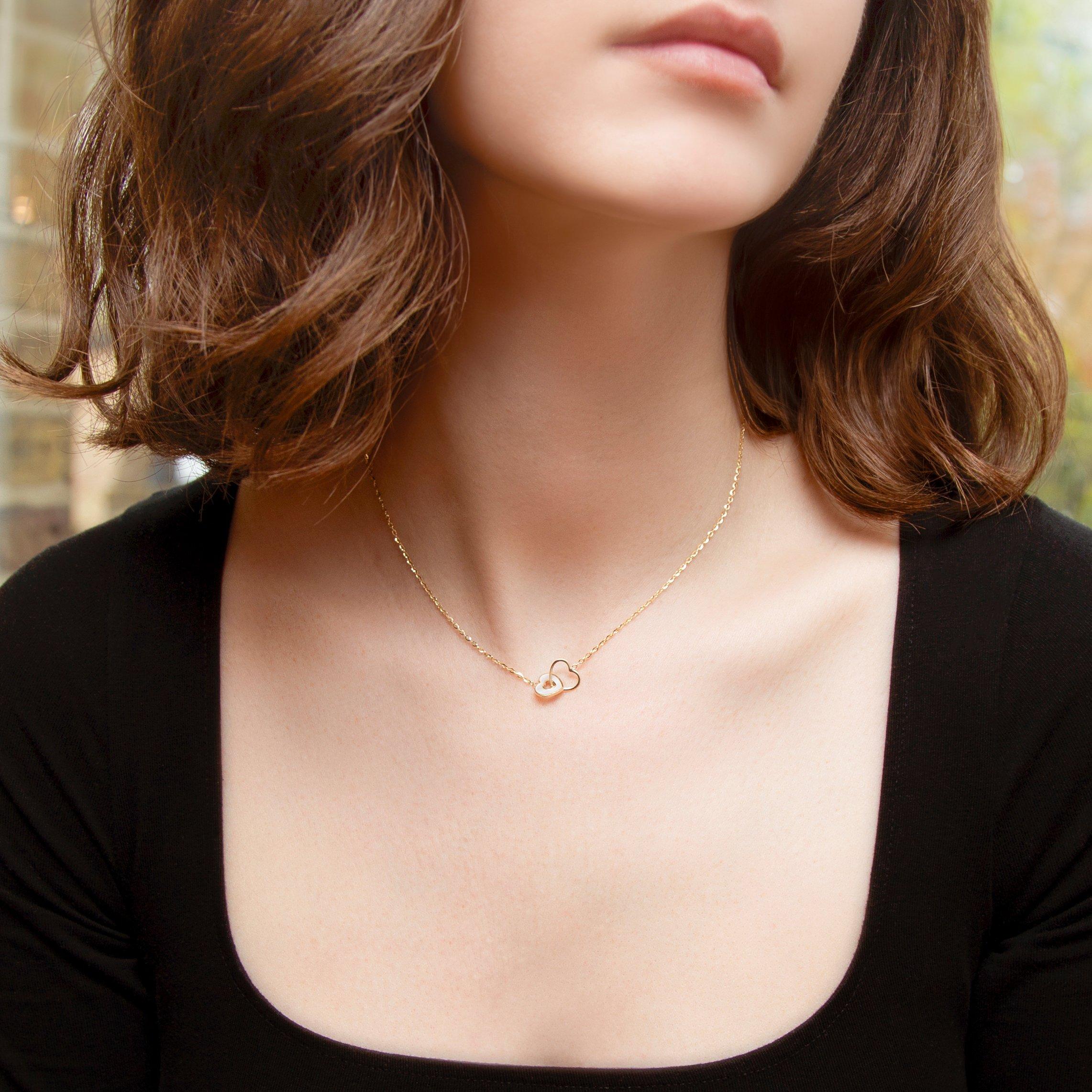 Yellow Gold - Be You - 9ct Gold Mother of Pearl Linked Hearts Necklace - 2