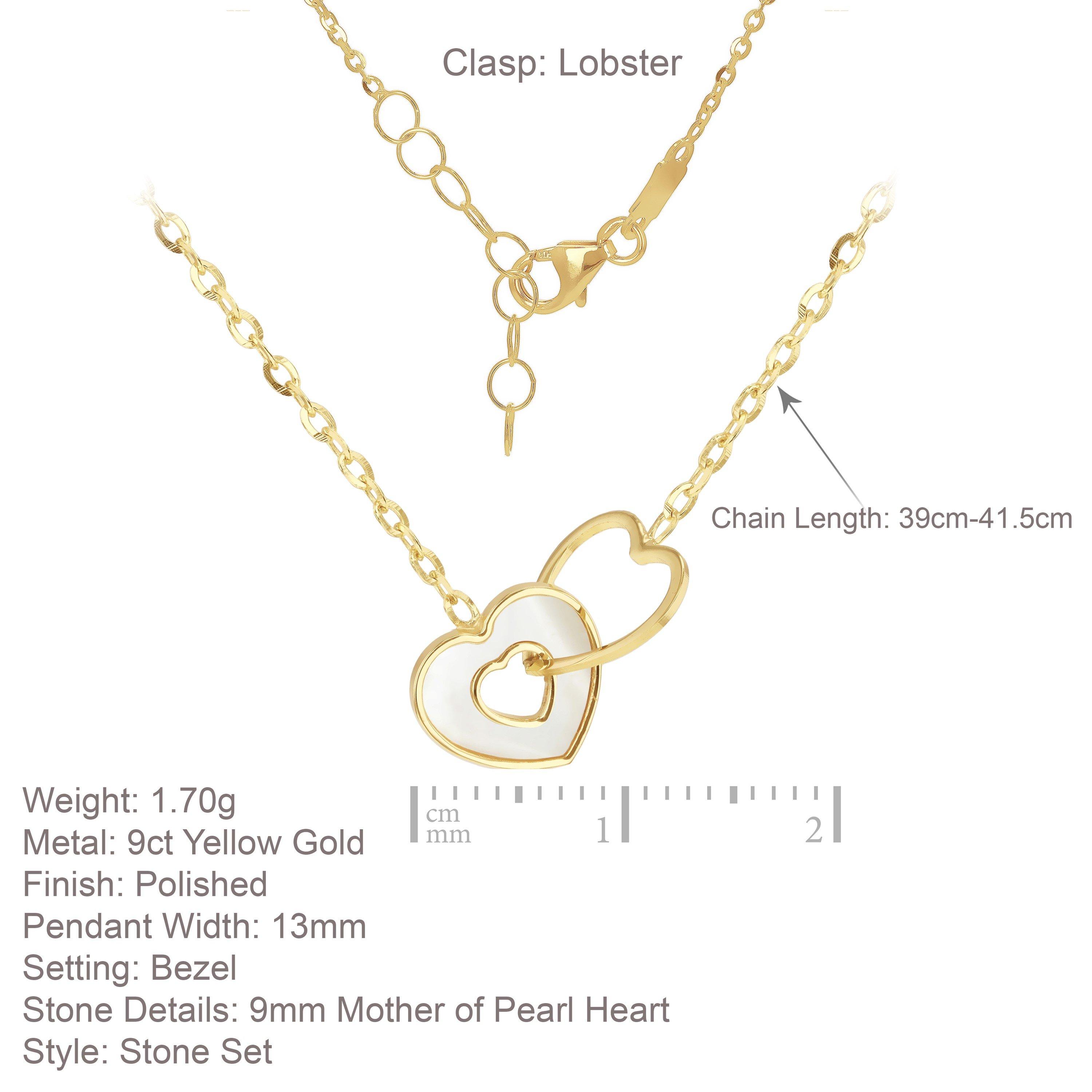 Yellow Gold - Be You - 9ct Gold Mother of Pearl Linked Hearts Necklace - 4