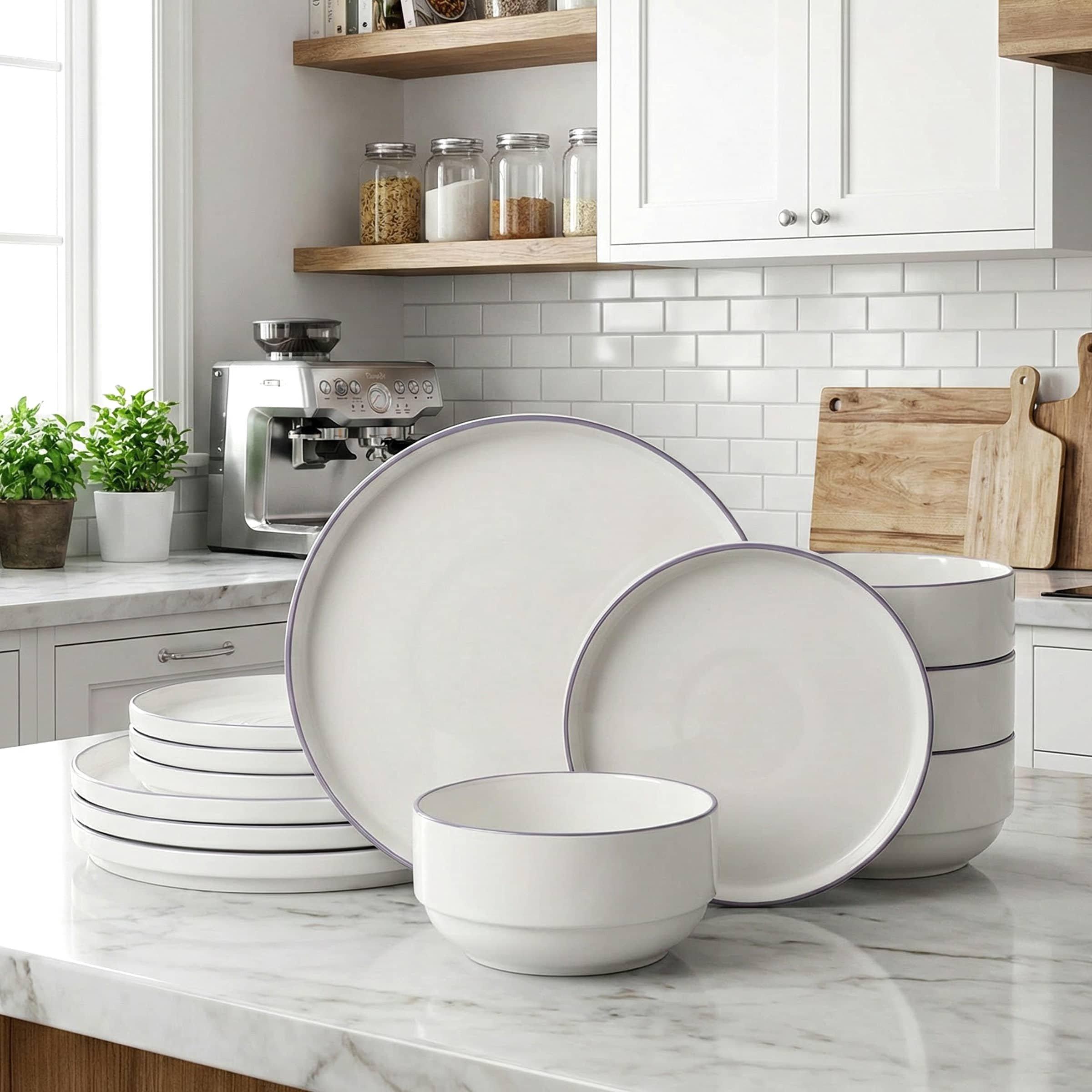 Waterside  12Pc Stacking Dinner Set Lilac Rim