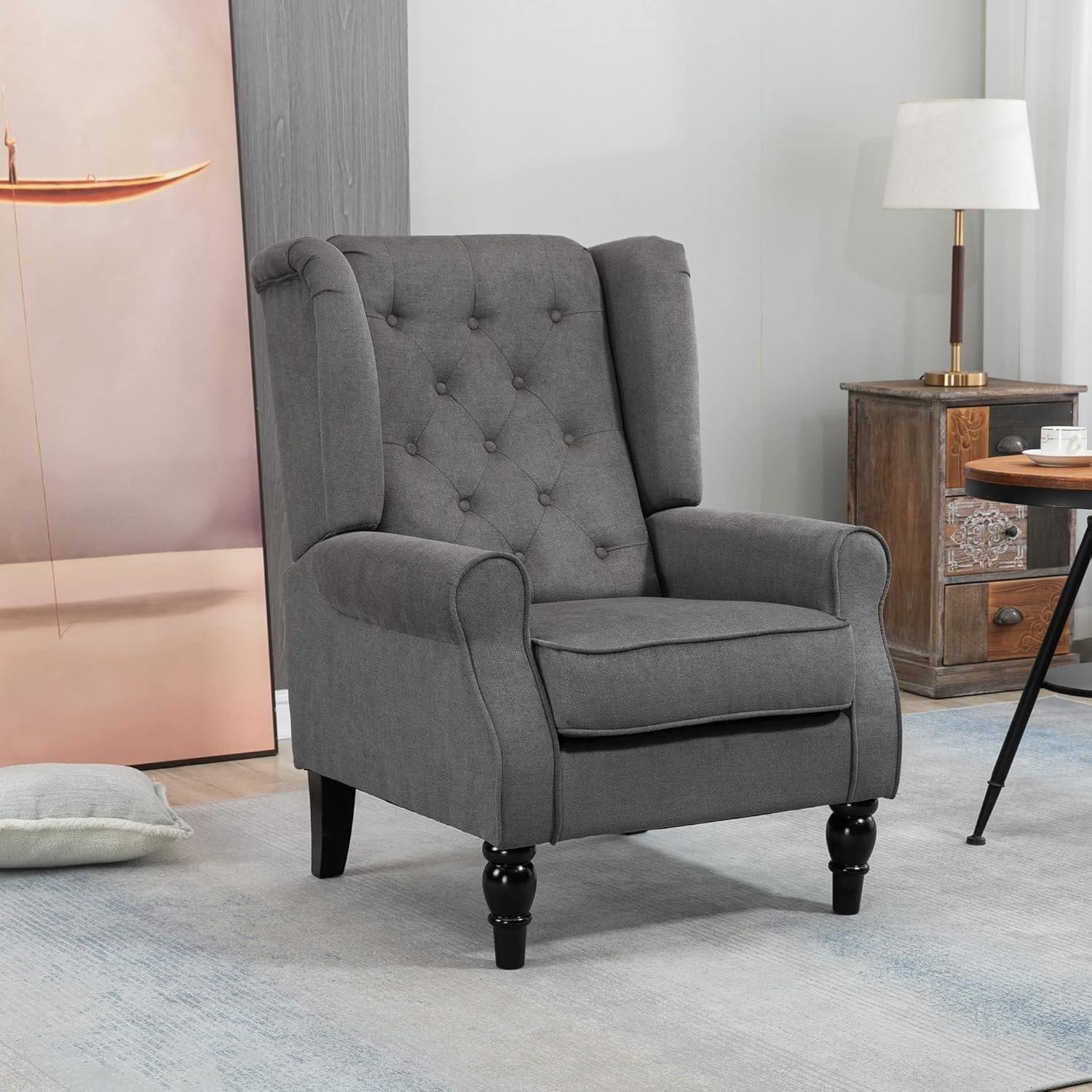 Light Grey - HOMCOM - HOMCOM Retro Accent Chair - 2
