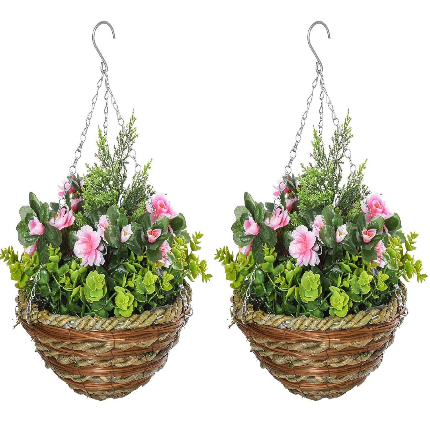 Pink - Outsunny - 2 Pack Faux Plant Artificial Lisianthus - 1