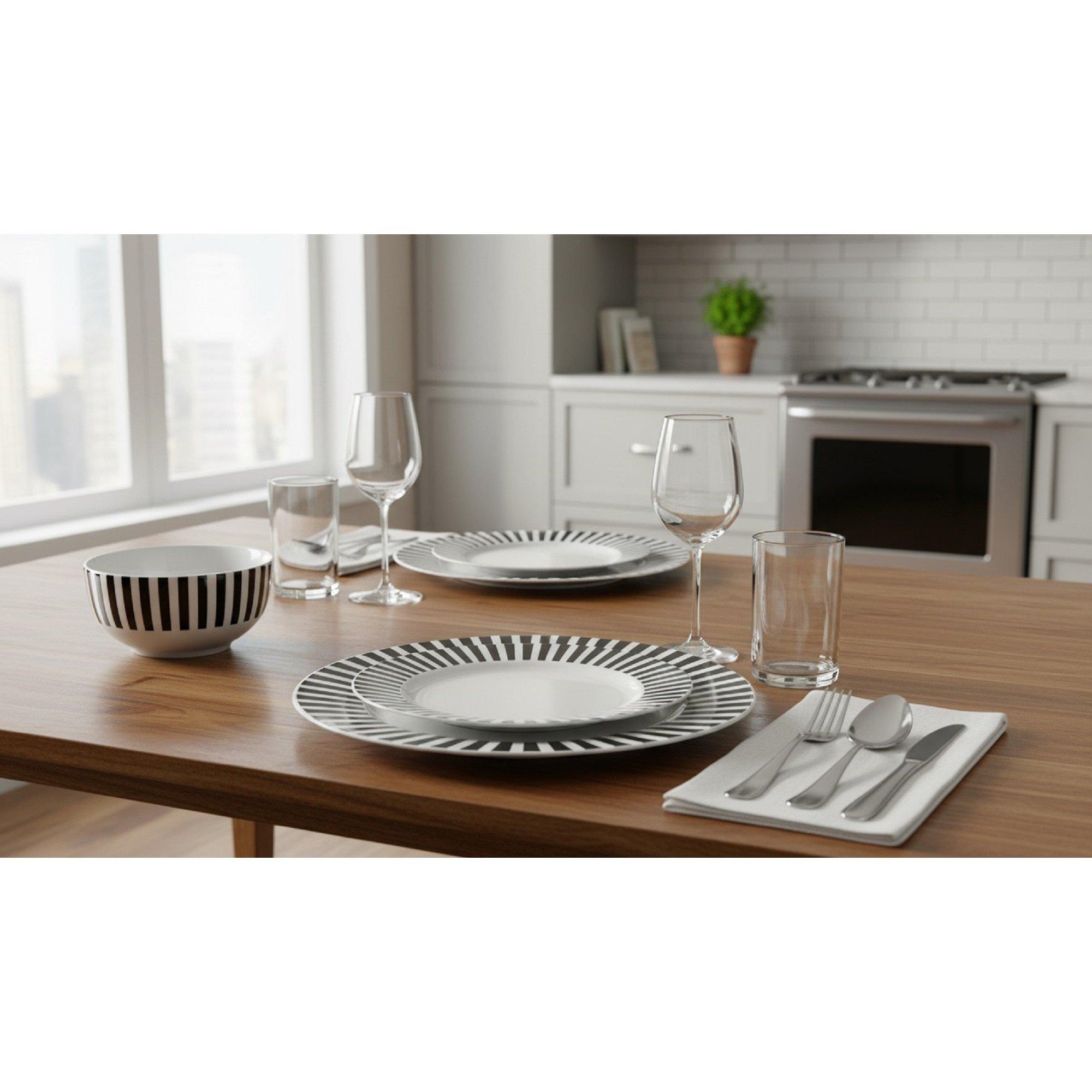 Black & White - Waterside - 12PC Black Stripe Dinner Set - 1