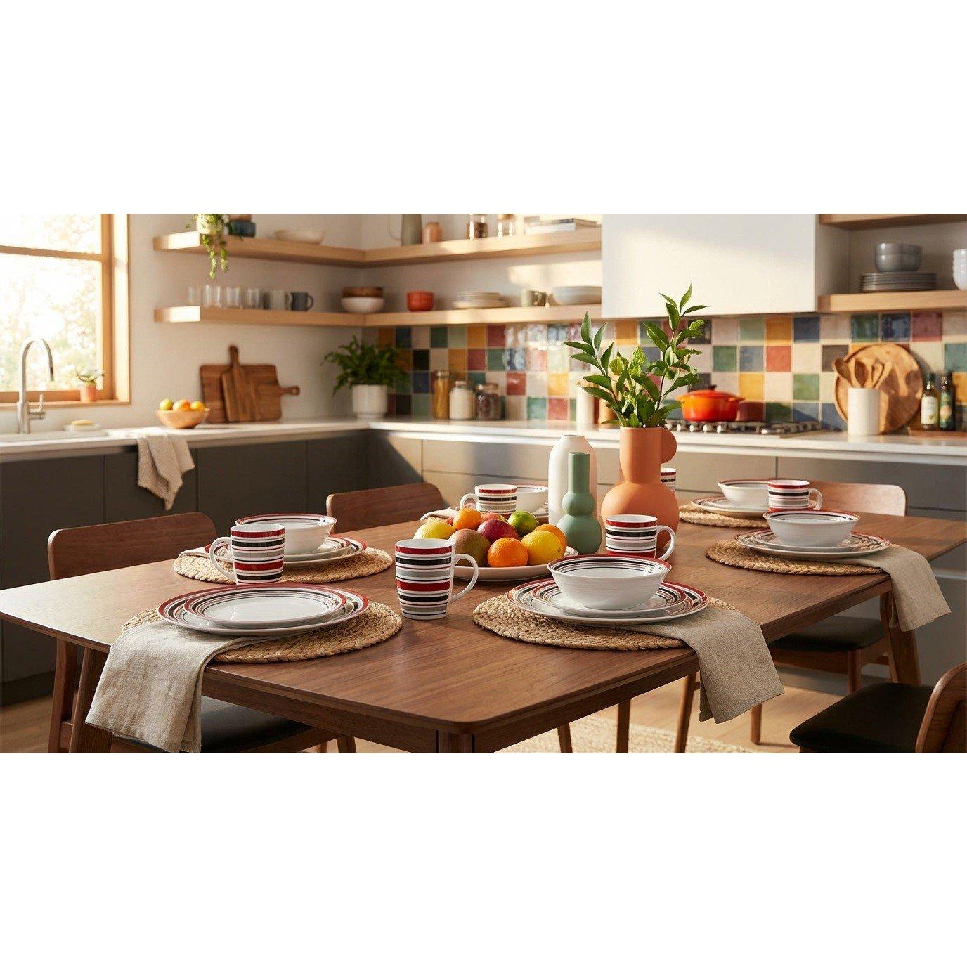 Red - Waterside - 12PC Burgundy Brompton Dinner Set - 1
