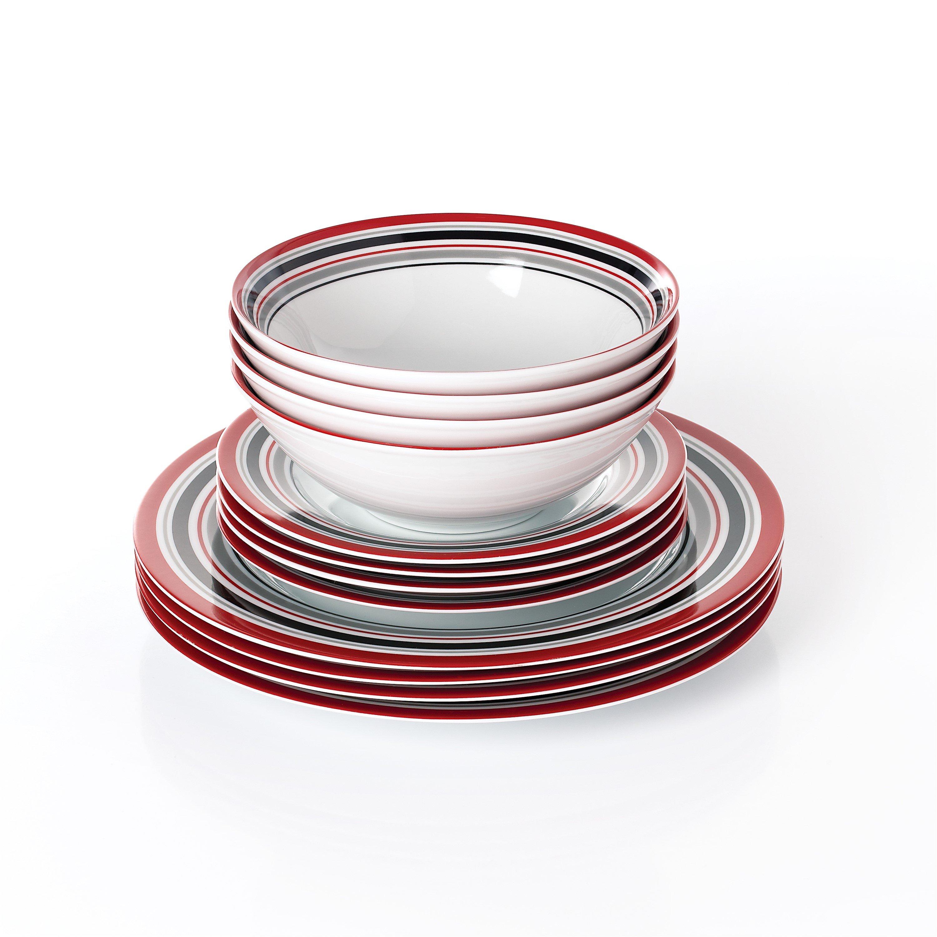Red - Waterside - 12PC Burgundy Brompton Dinner Set - 2
