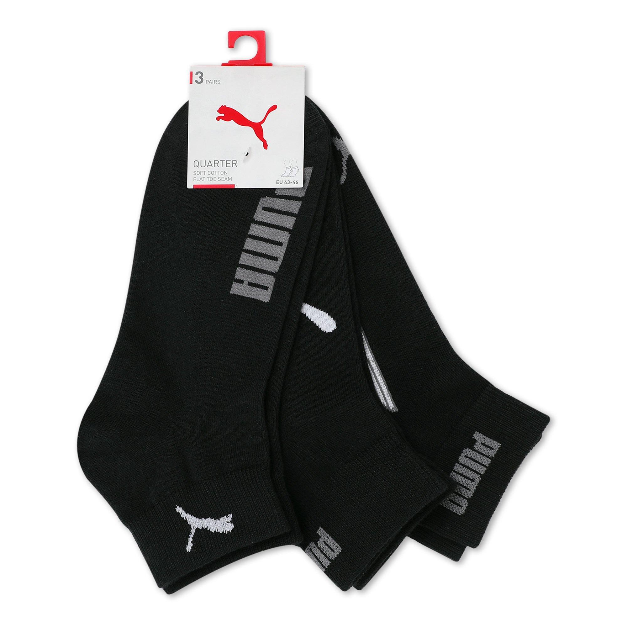 Black - Puma - Quarter 3 Pack Adult Socks