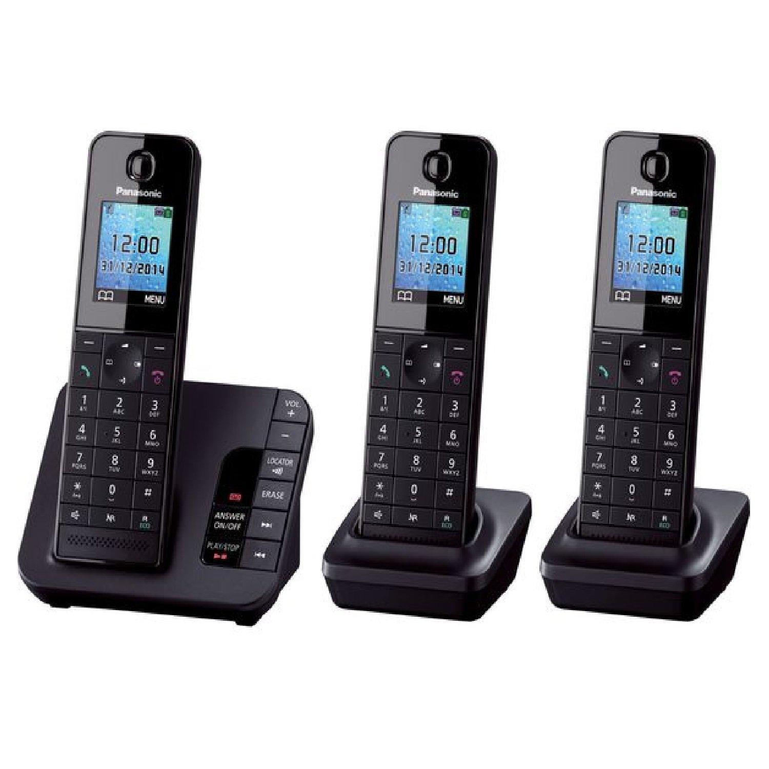 Black - Panasonic - PANASONIC KX-TG8183EB Cordless Phone - Triple - 2