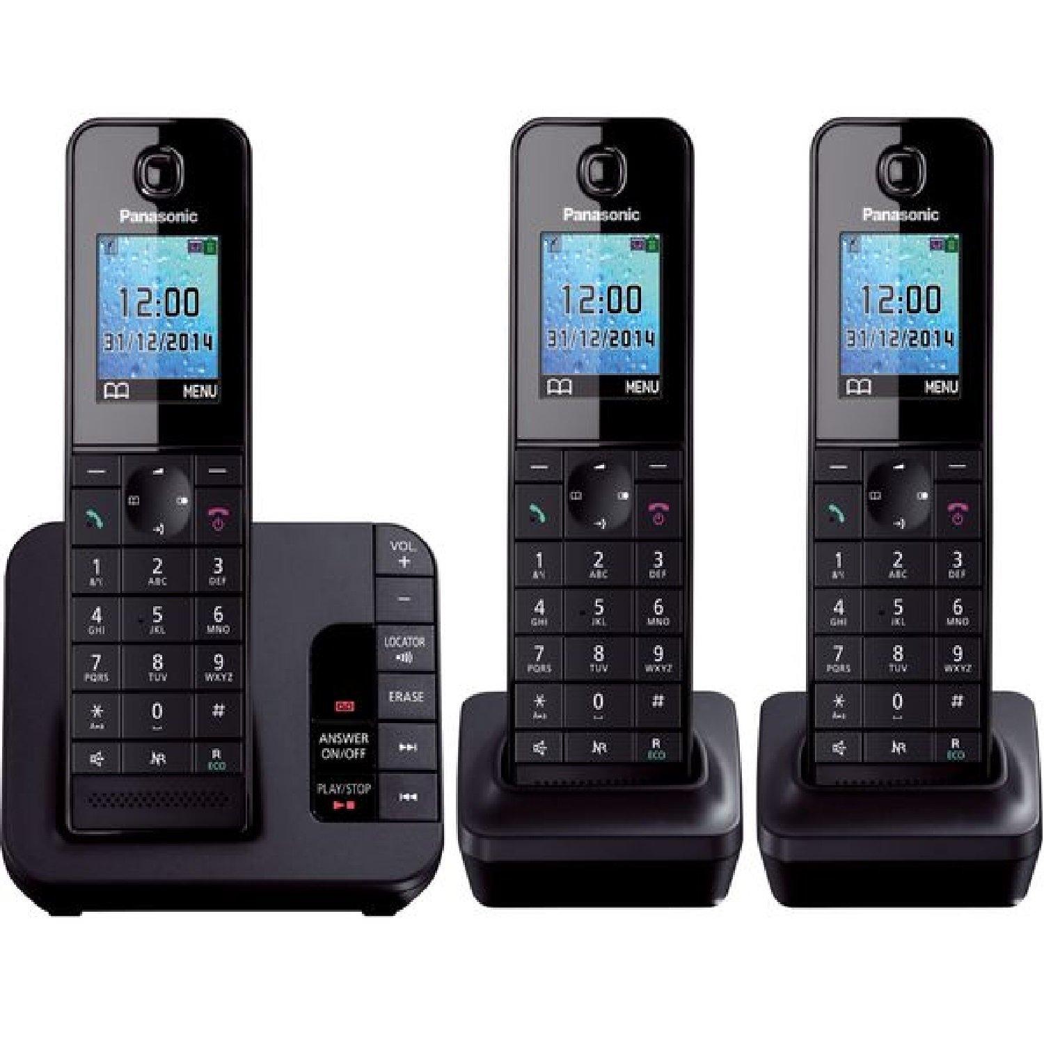 Black - Panasonic - PANASONIC KX-TG8183EB Cordless Phone - Triple - 3