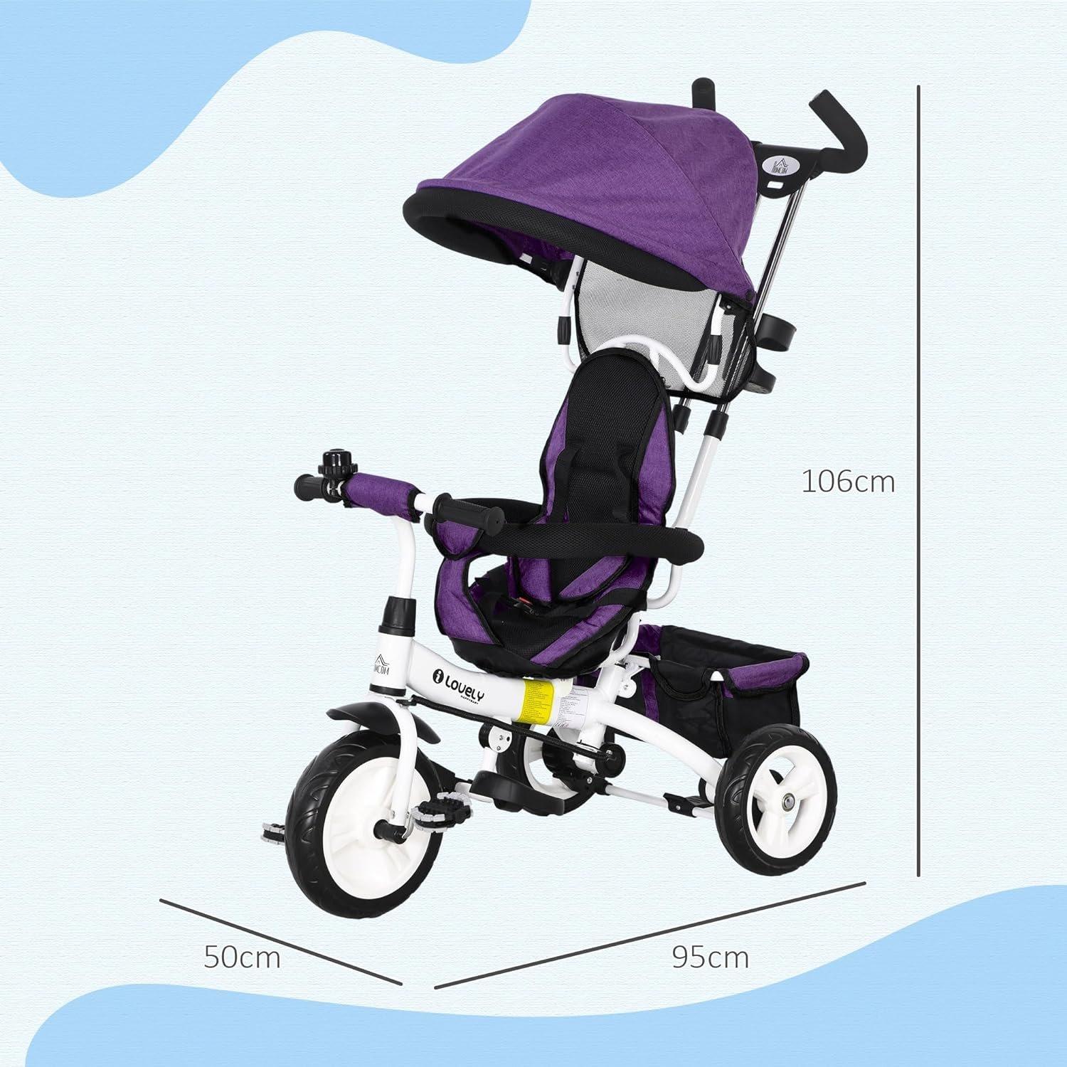 Purple - HOMCOM - HOMCOM 6 in 1 Kids Trike With Push Handle - 5