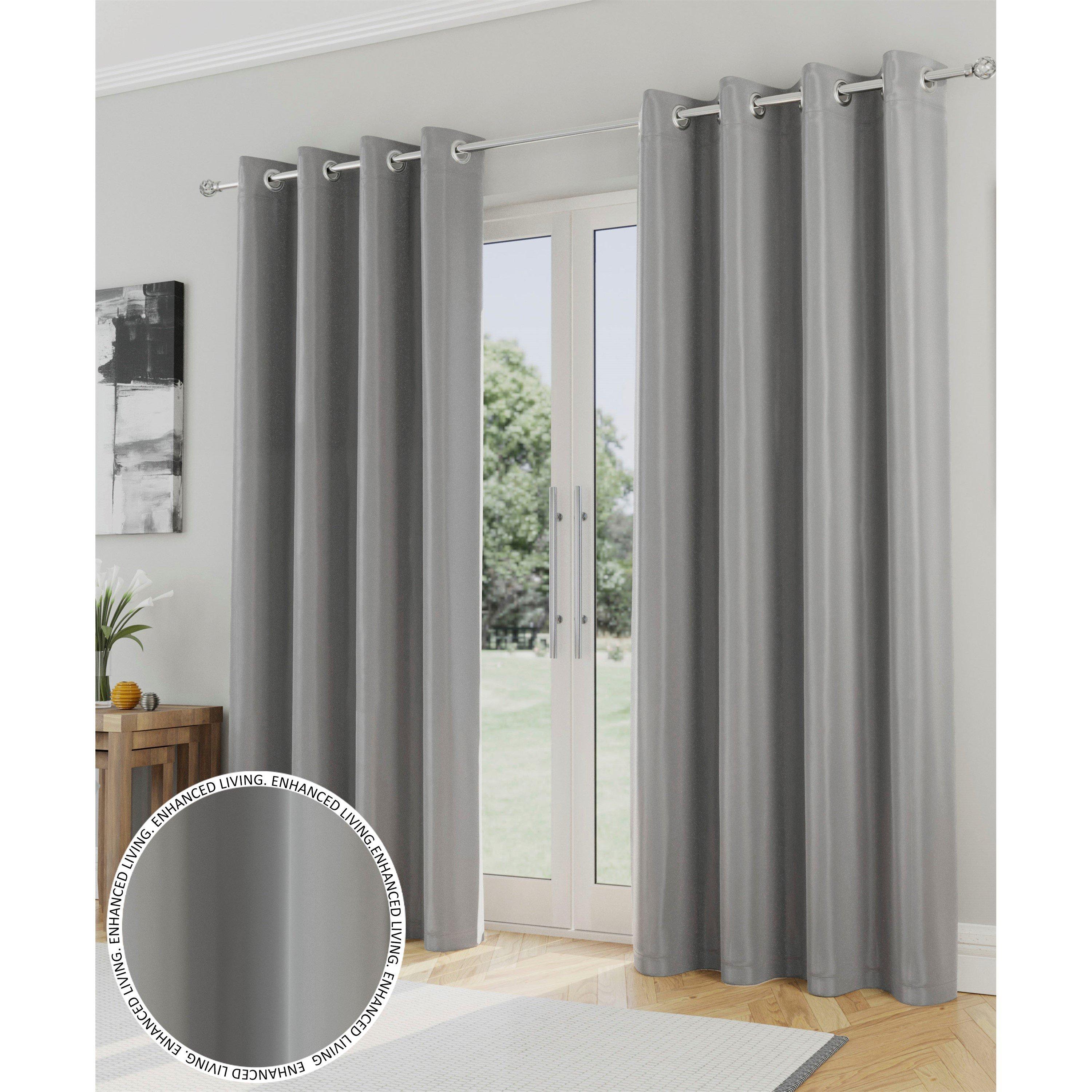 Grey - Enhanced Living - Supersoft Grey Thermal Blockout Eyelet Curtains - 1