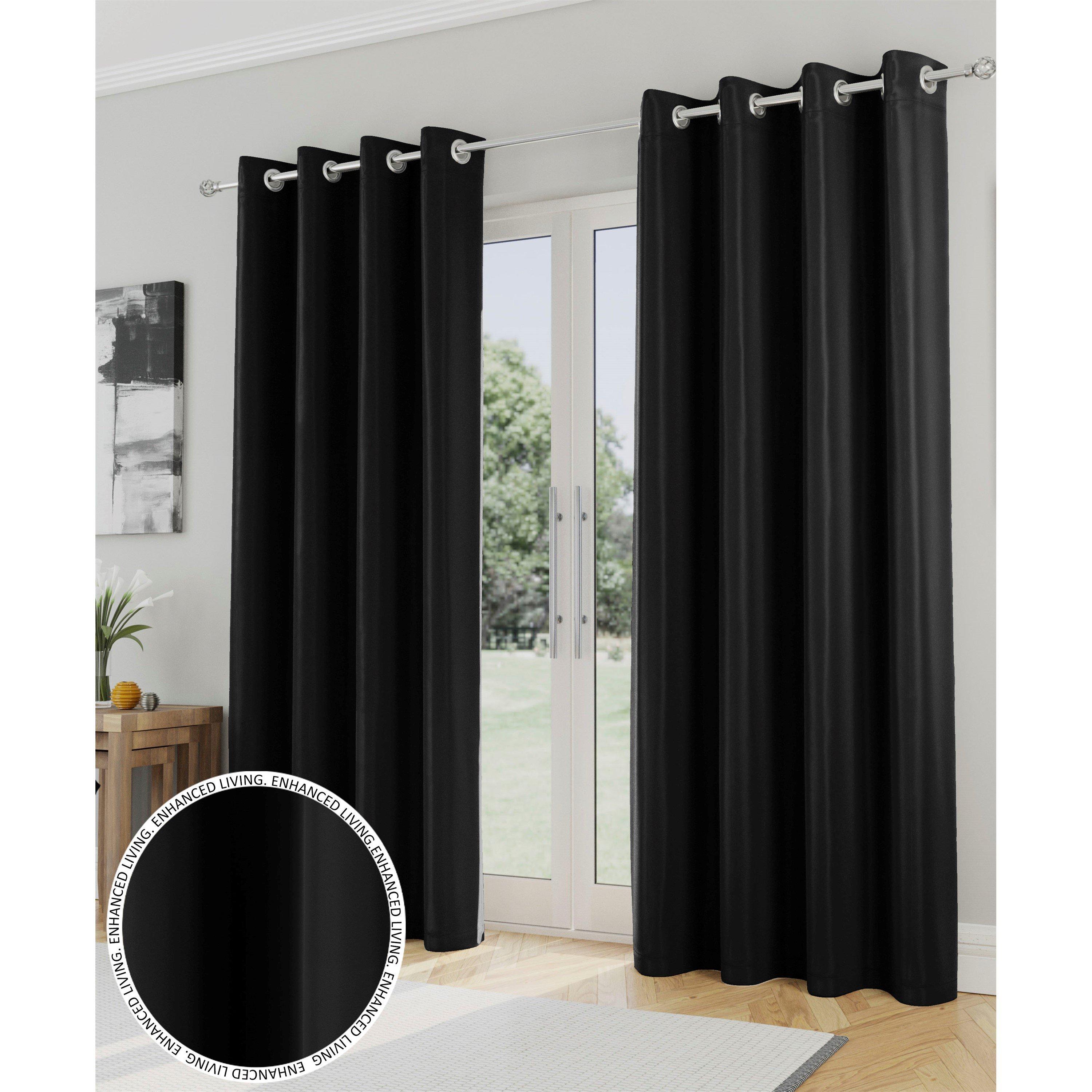 Black - Enhanced Living - Supersoft Black Thermal Blockout Eyelet Curtains - 1