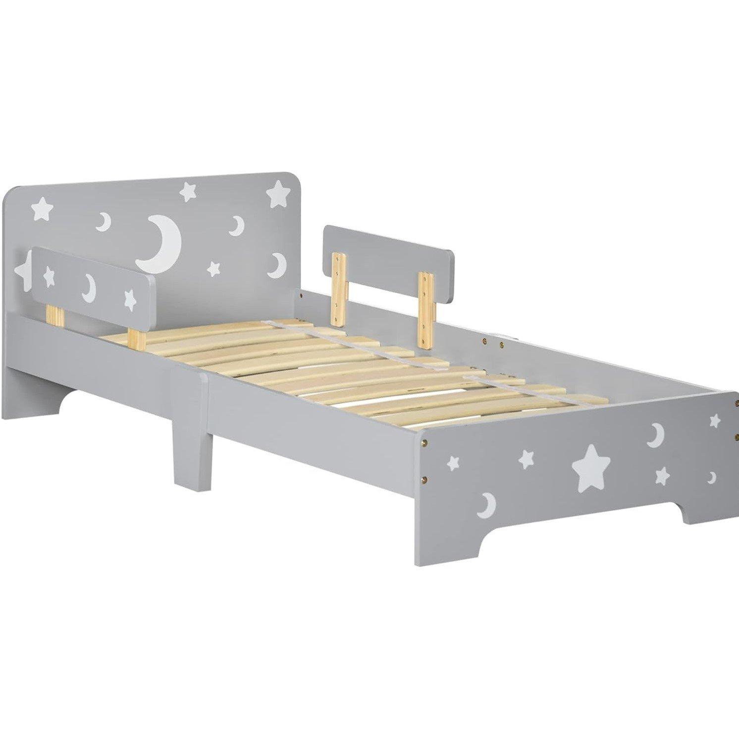 Grey - HOMCOM - Kids Toddler Bed with Star and Moon Patterns - 1
