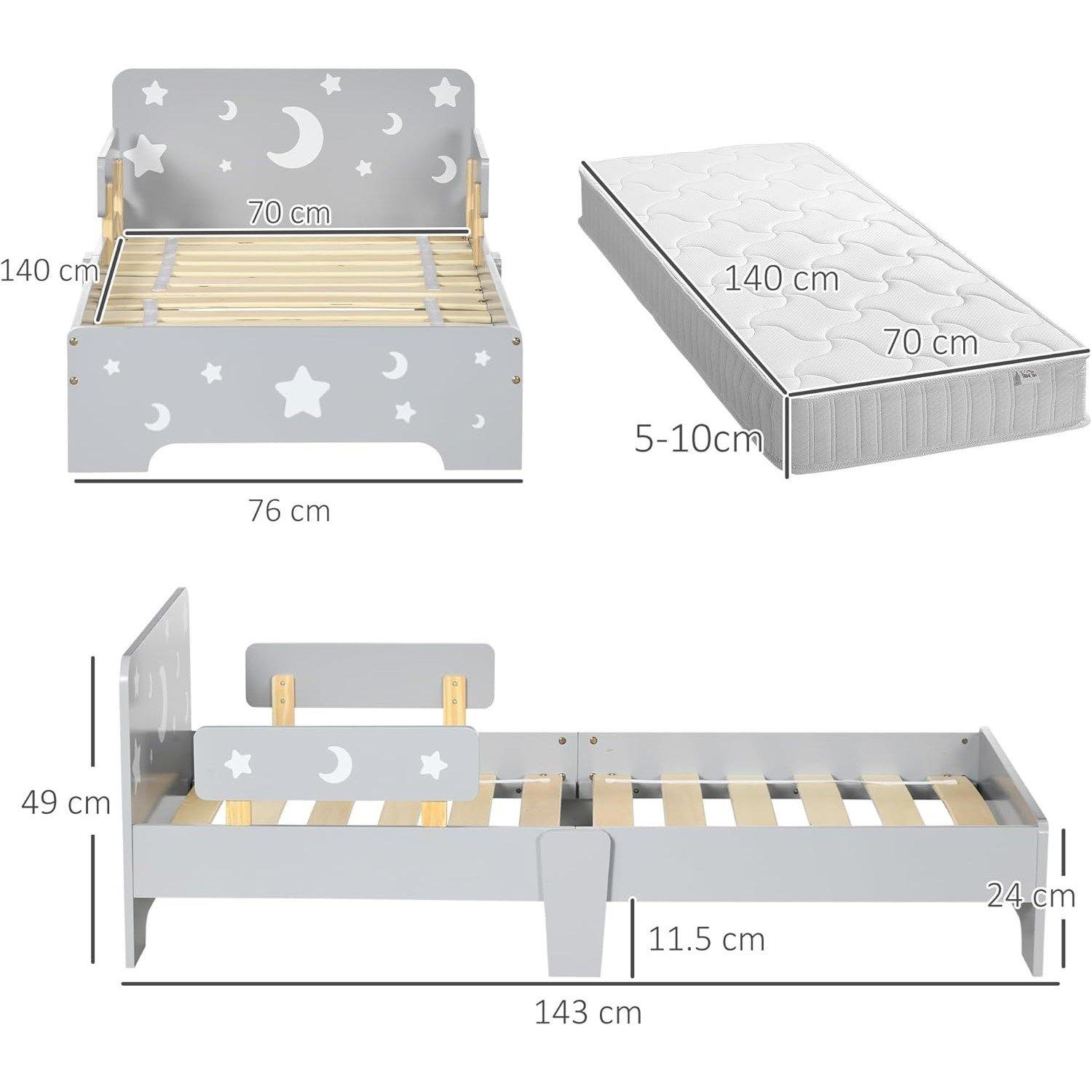 Grey - HOMCOM - Kids Toddler Bed with Star and Moon Patterns - 5