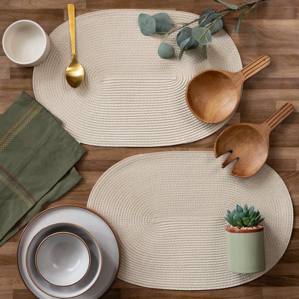 Almond - D C Fix - Wipe Clean Oval Weave Placemats Almond - 5