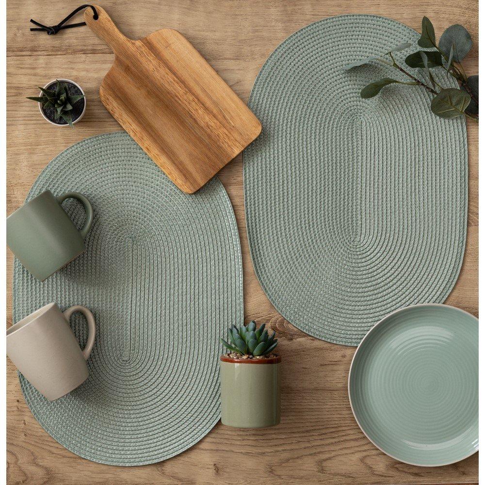 Sage Green - D C Fix - Wipe Clean Oval Weave Placemats Sage Green - 5