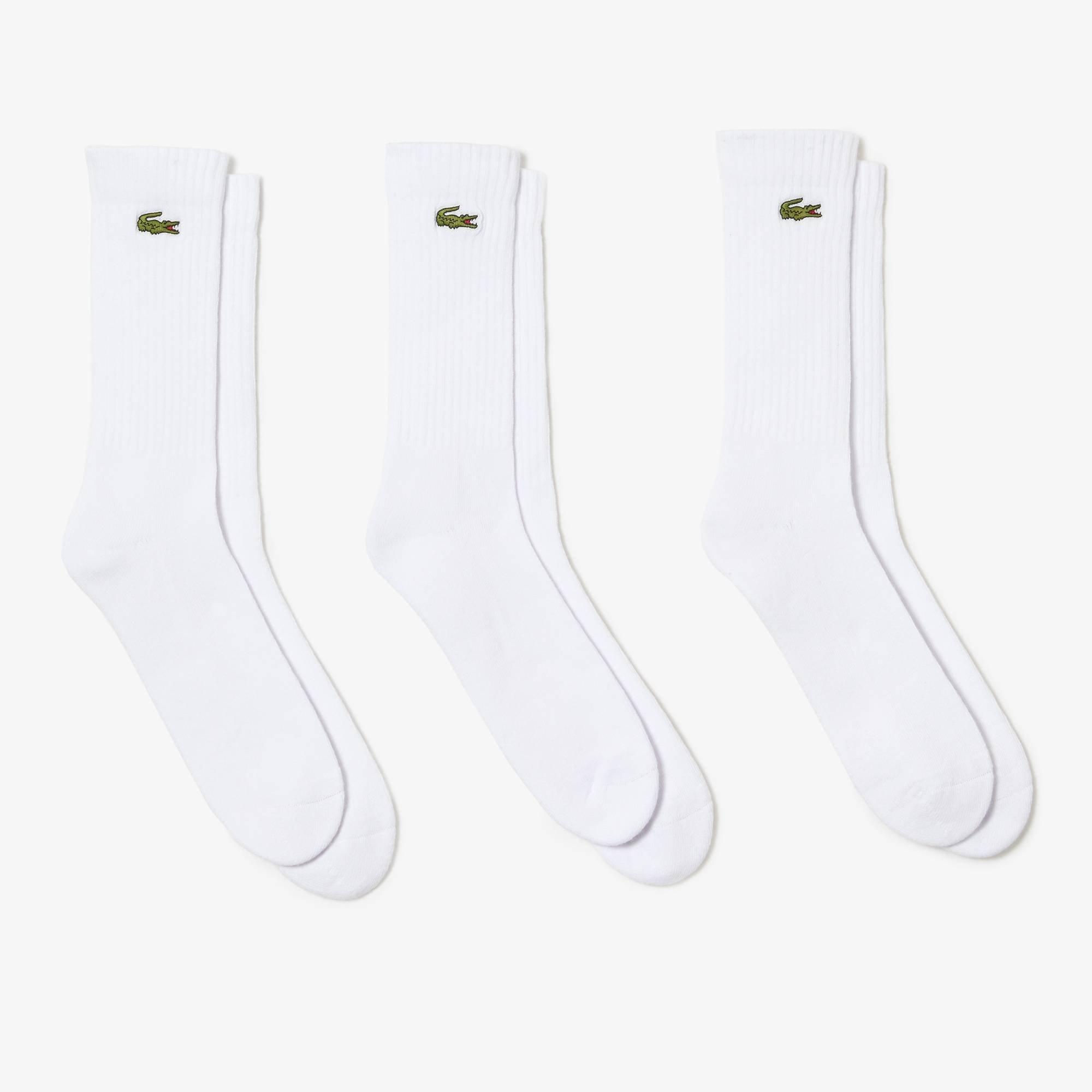 White 001 - Lacoste - Men's Cotton Logo Crew Socks - 1