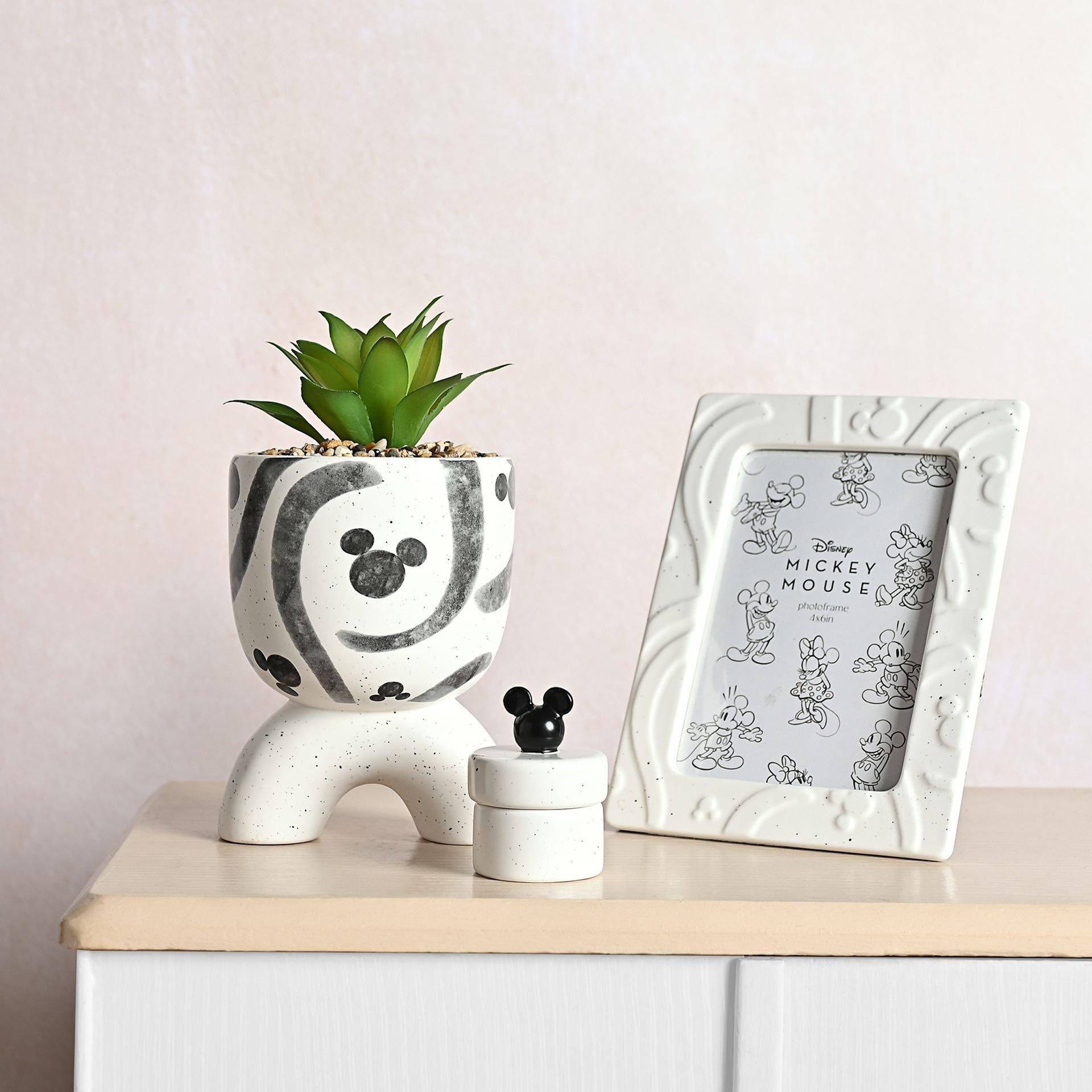White - Disney - Disney Mickey Shapes Arch-Footed Planter with Faux - 2