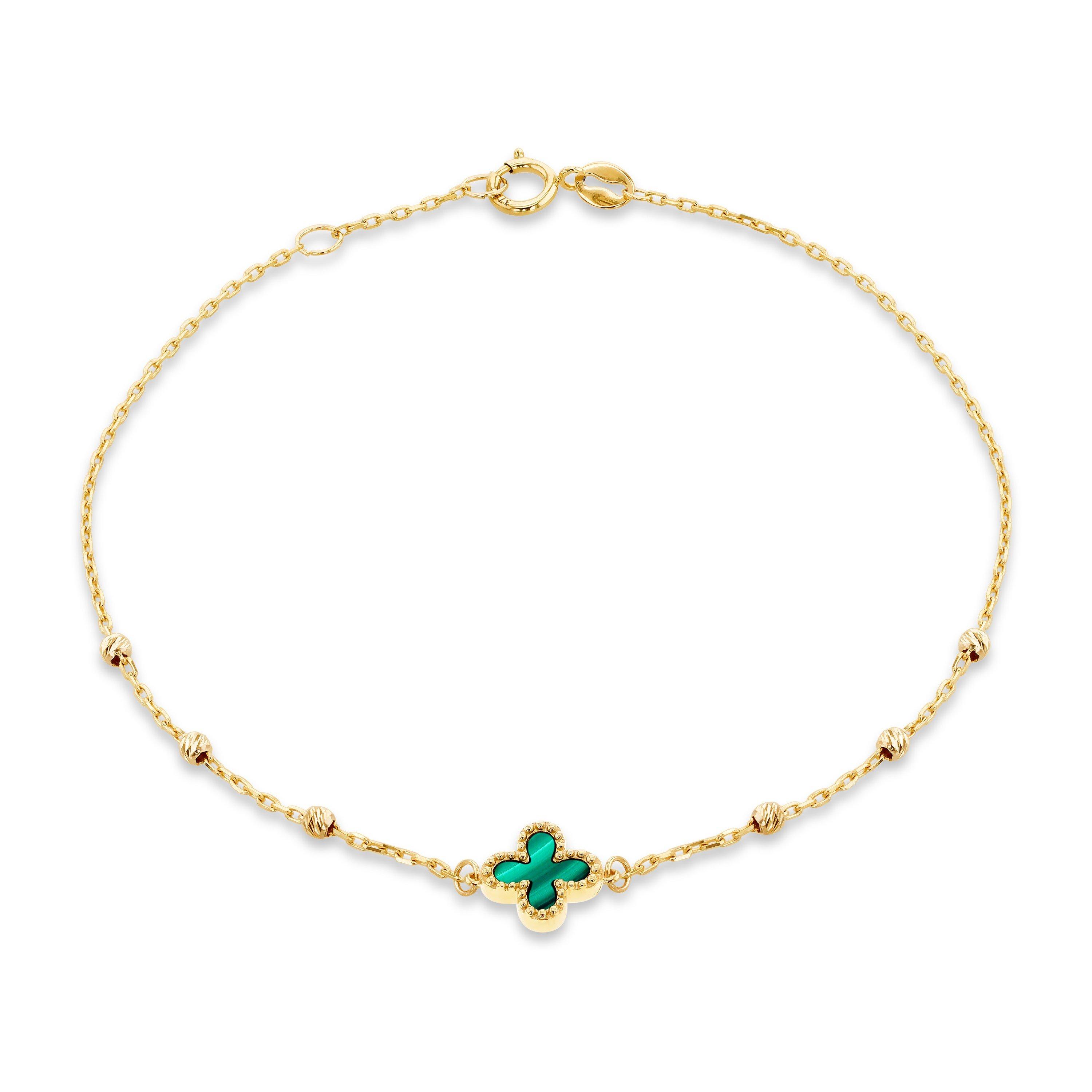 Yellow Gold - Be You - 9ct Gold Malachite Clover Ball Bracelet - 1