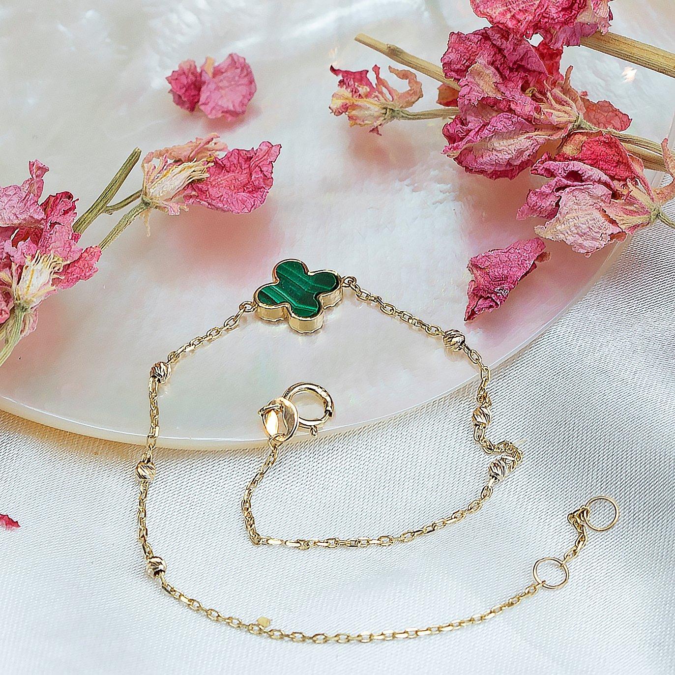 Yellow Gold - Be You - 9ct Gold Malachite Clover Ball Bracelet - 3