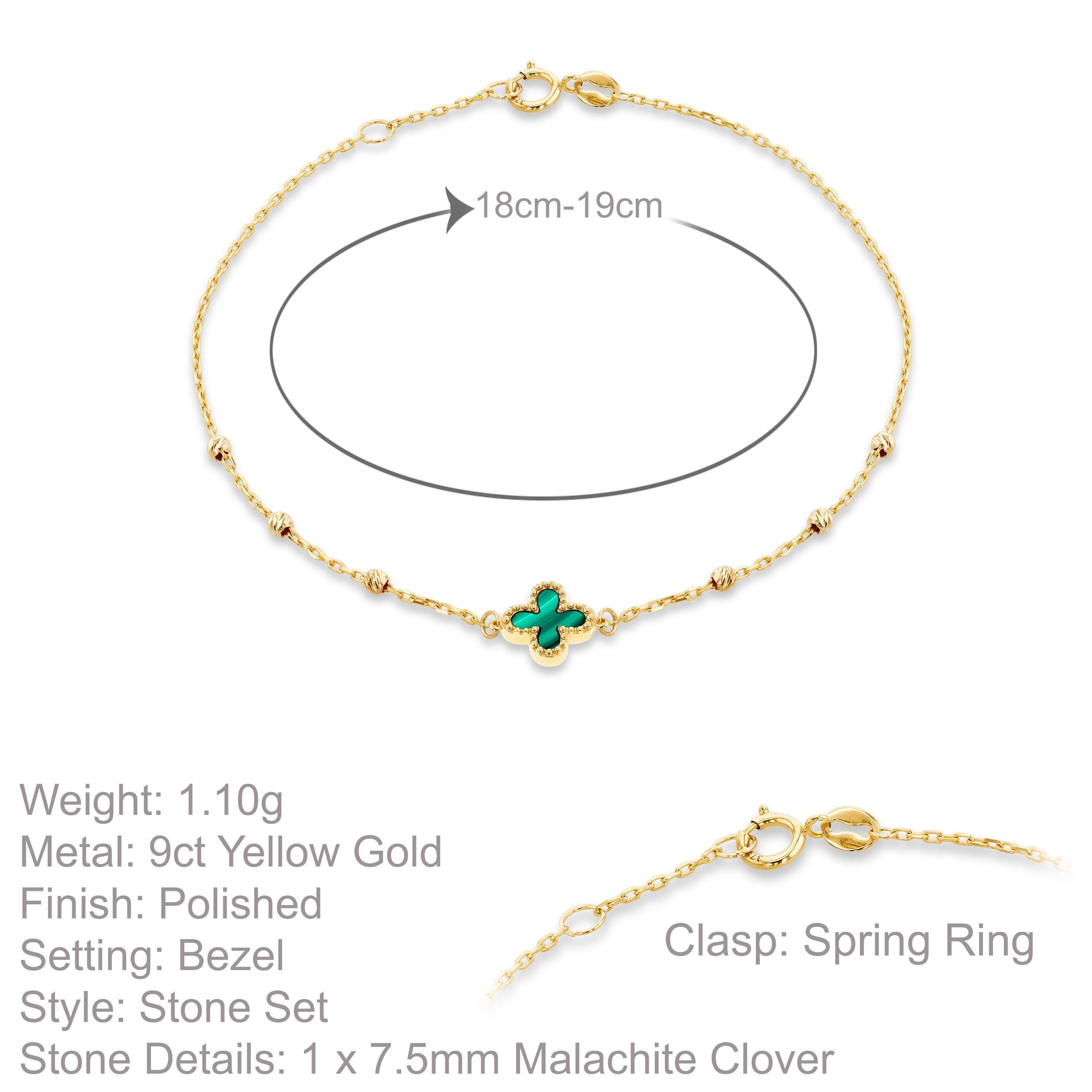 Yellow Gold - Be You - 9ct Gold Malachite Clover Ball Bracelet - 4