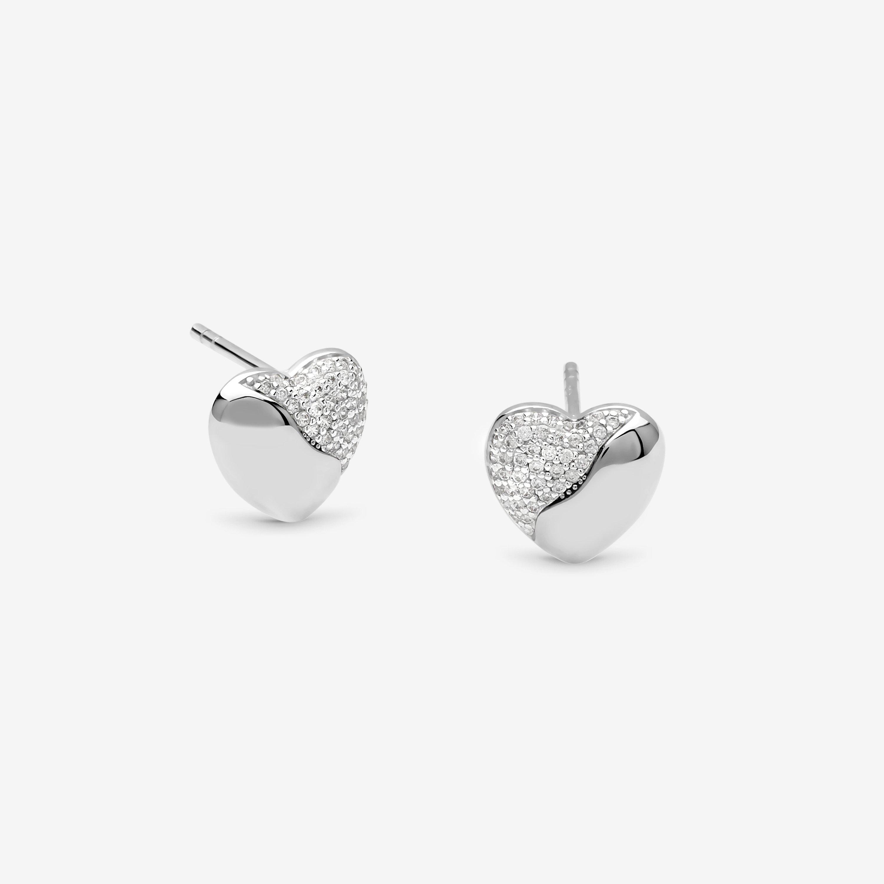 Silver - Simply Silver - Sterling Silver 925 Micro Pave Heart Studs - 1