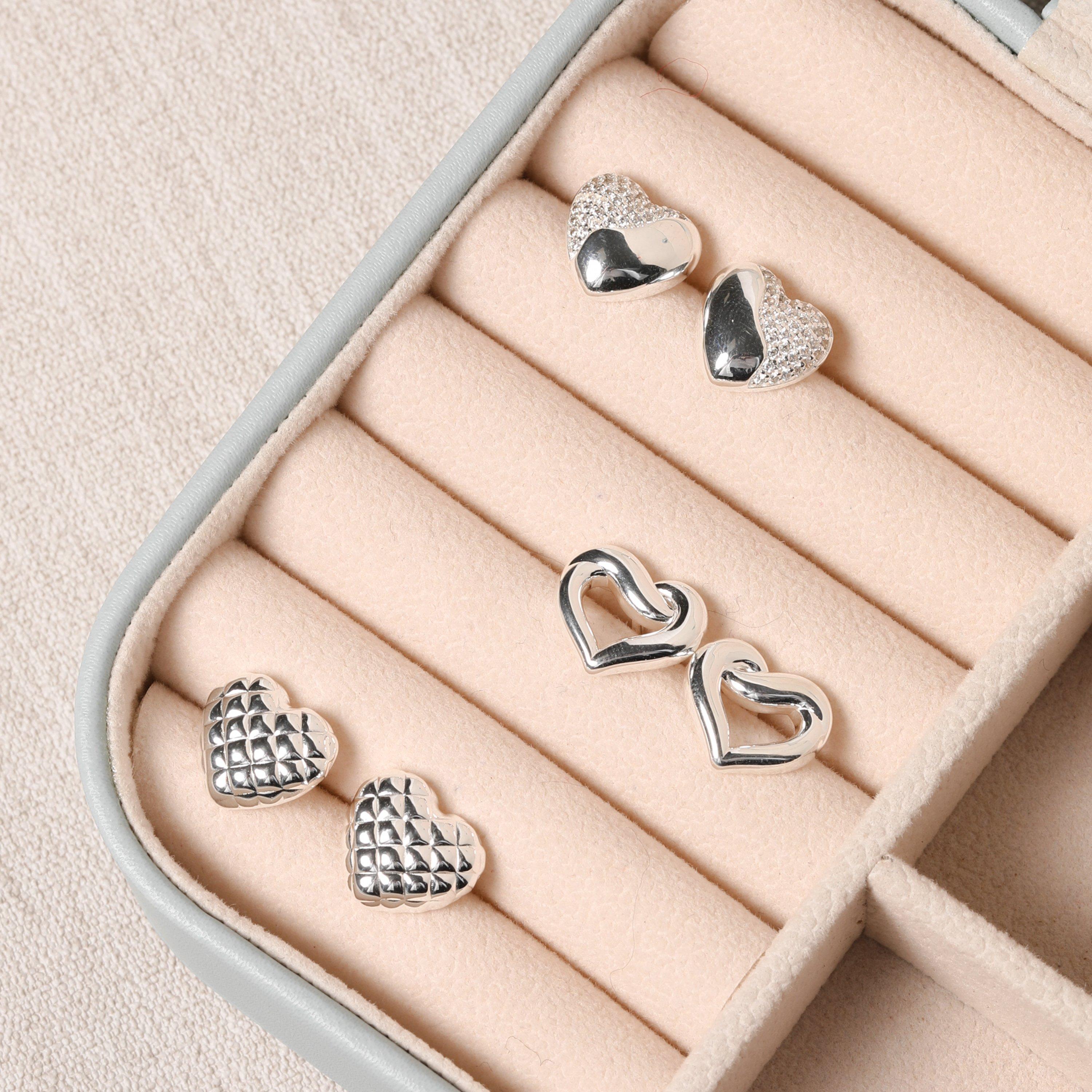 Silver - Simply Silver - Sterling Silver 925 Micro Pave Heart Studs - 2