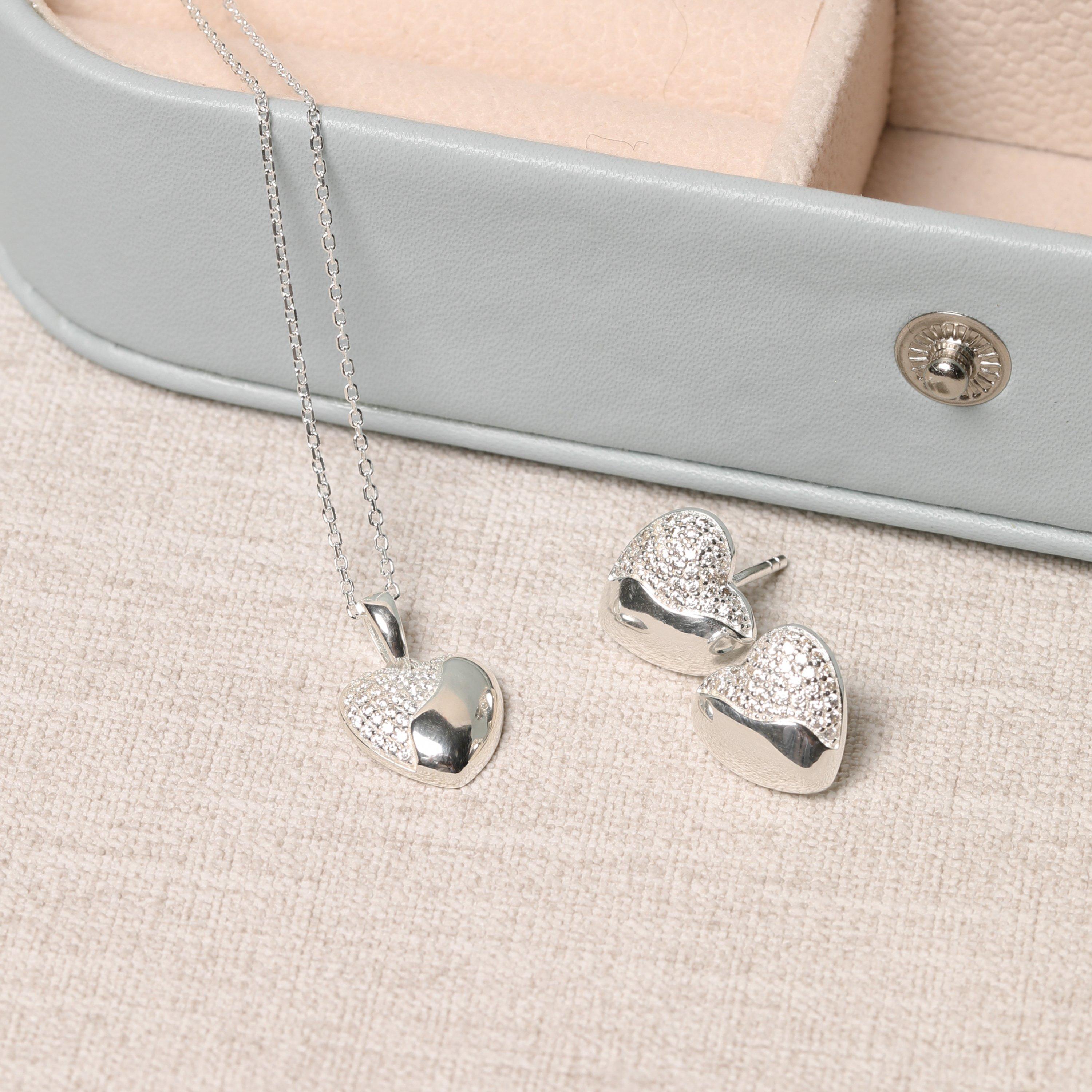 Silver - Simply Silver - Sterling Silver 925 Micro Pave Heart Studs - 3