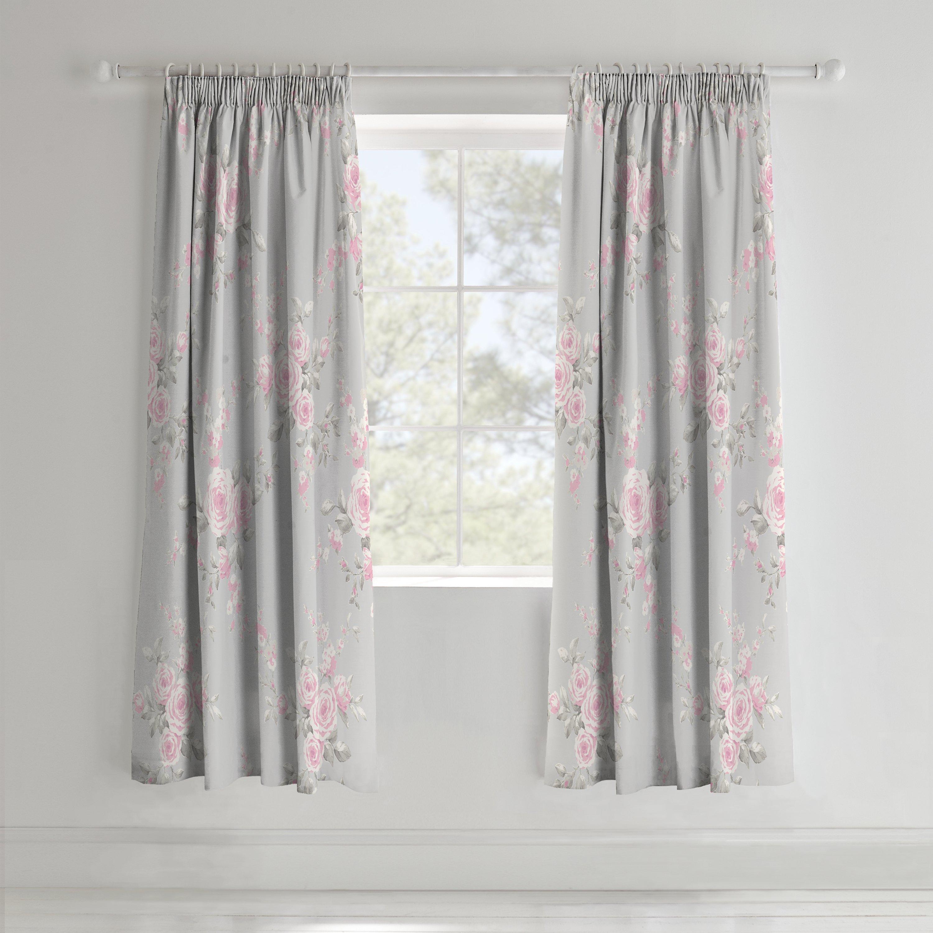 Grey - Catherine Lansfield - Canterbury Floral Lined Curtains - 2