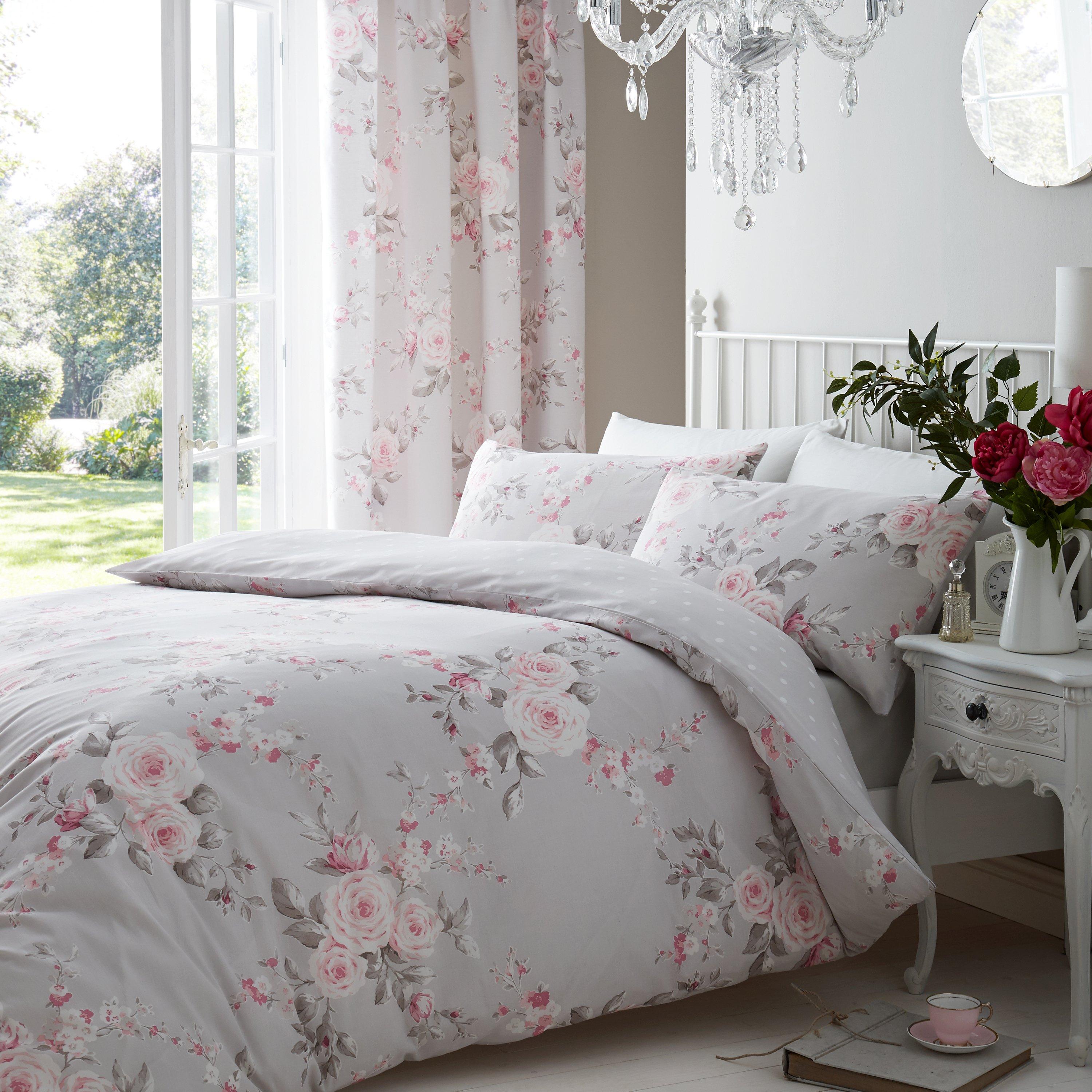 Grey - Catherine Lansfield - Canterbury Floral Lined Curtains - 3