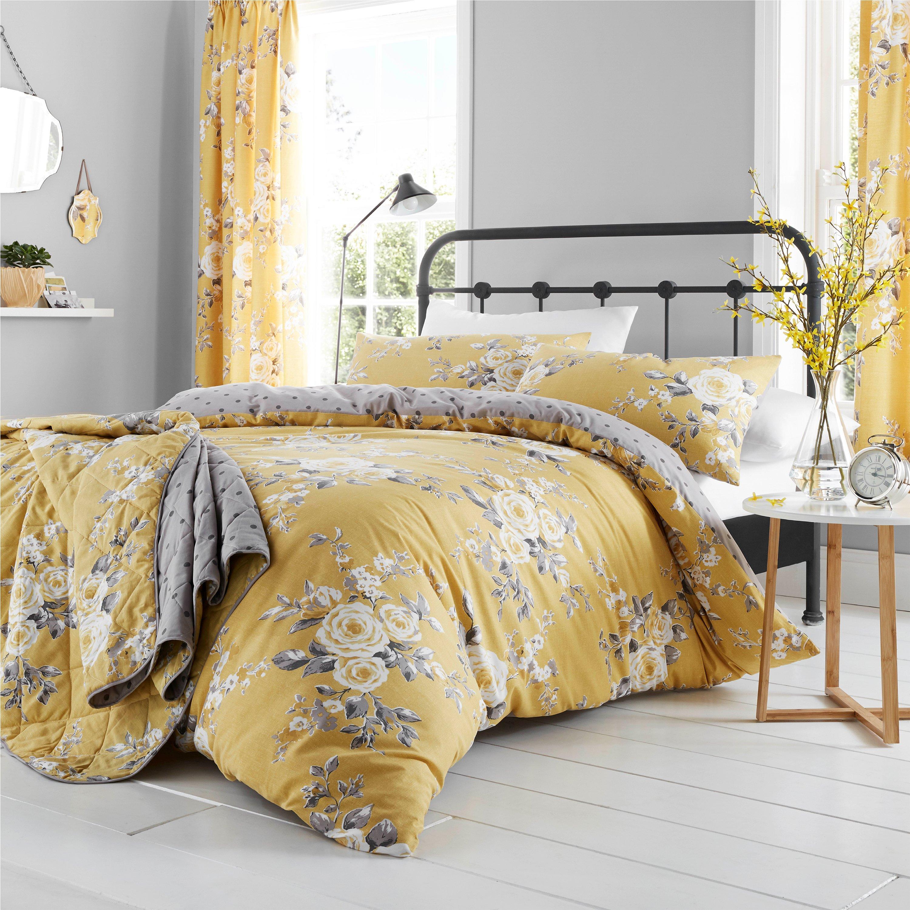 Ochre - Catherine Lansfield - Canterbury Floral Lined Curtains - 4
