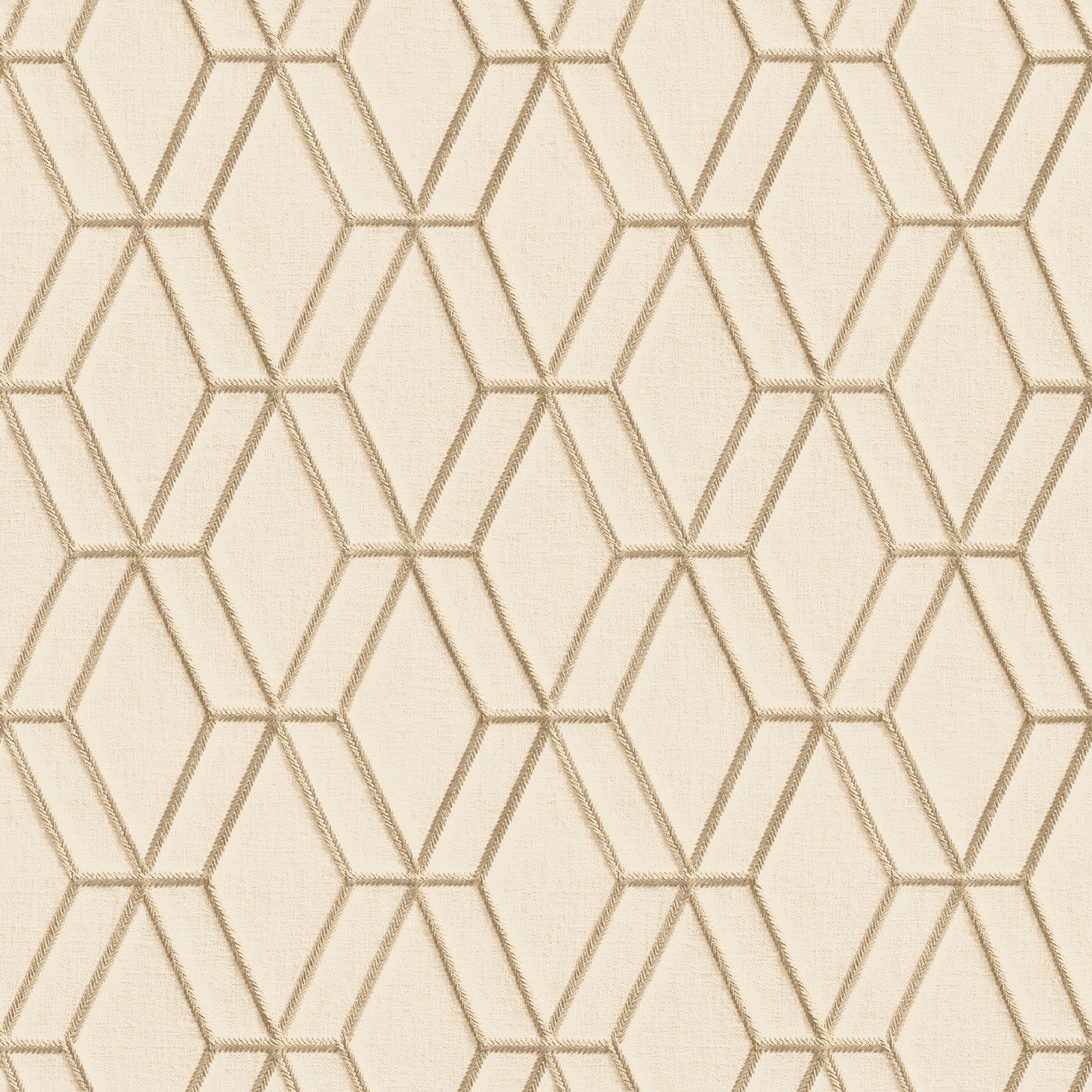 Design Id  Did Embroidery Stitch Diamond Beige & Gold Wallpap - Neutral