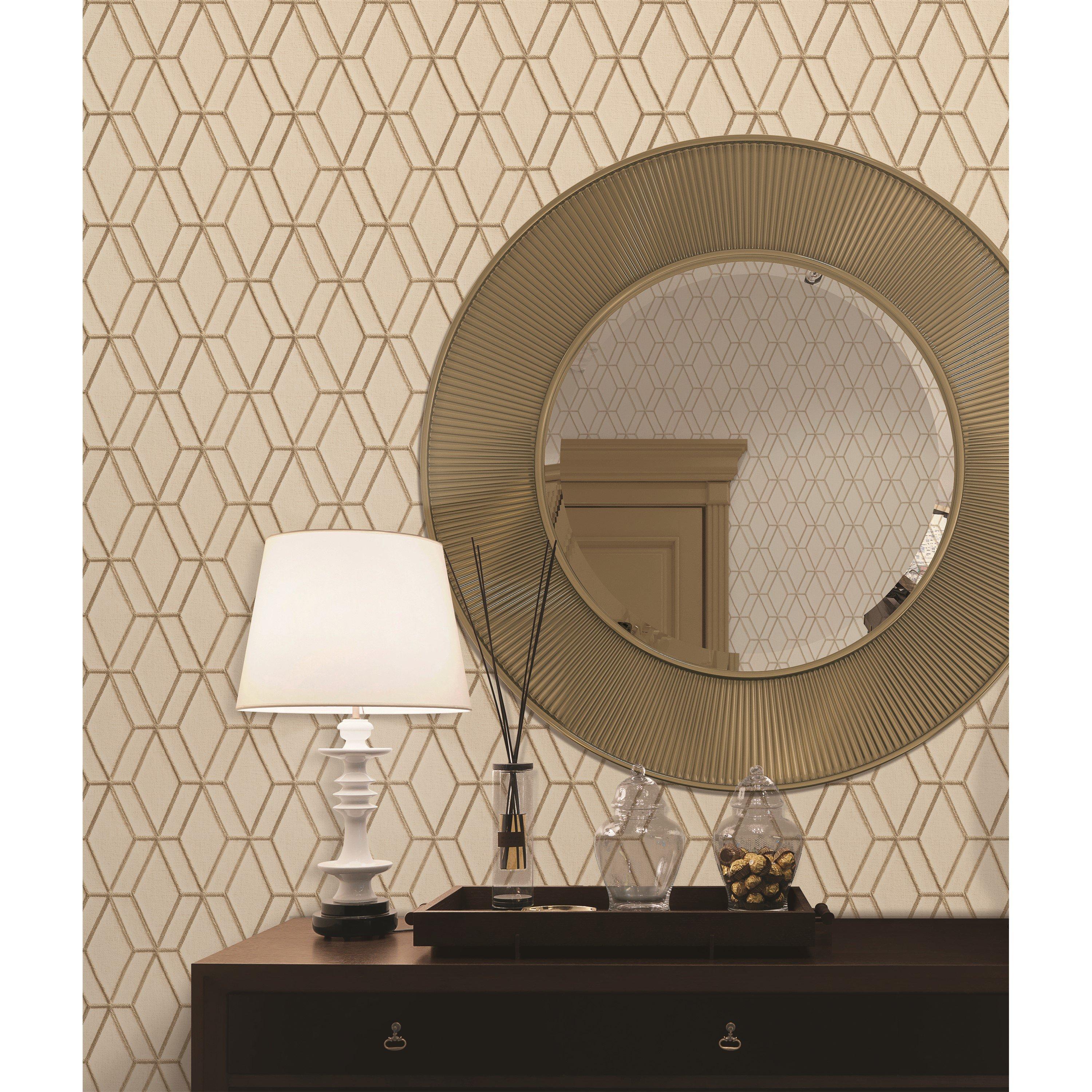 Neutral - Design ID - DID Embroidery Stitch Diamond Beige & Gold Wallpap - 2