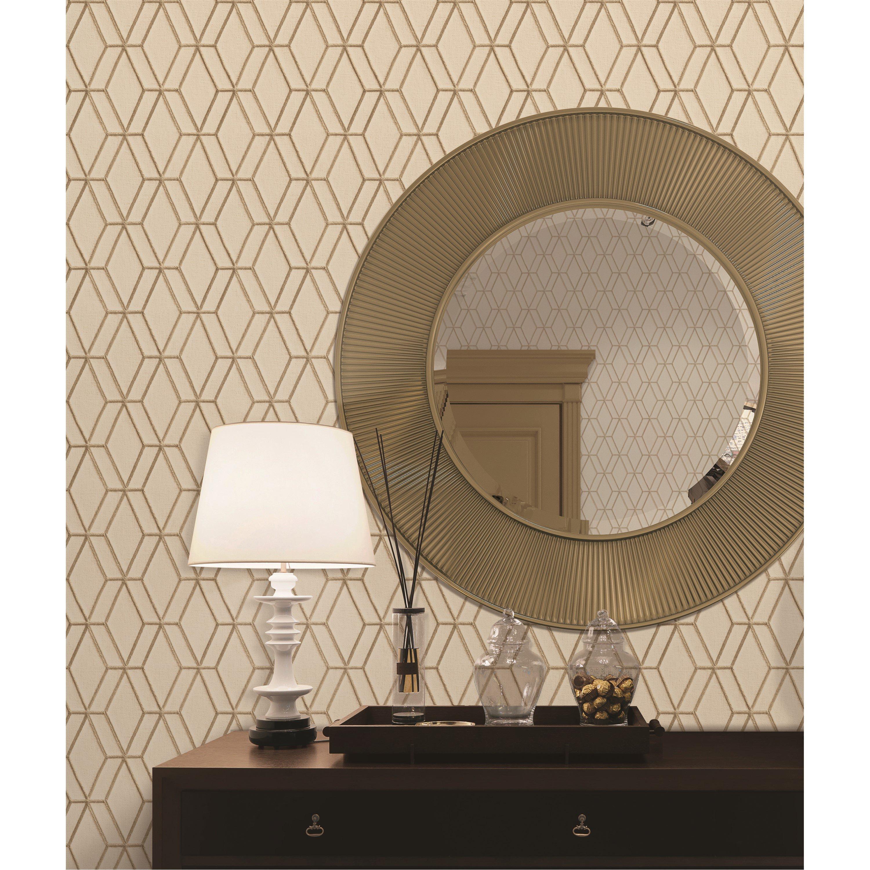 Neutral - Design ID - DID Embroidery Stitch Diamond Beige & Gold Wallpap - 4