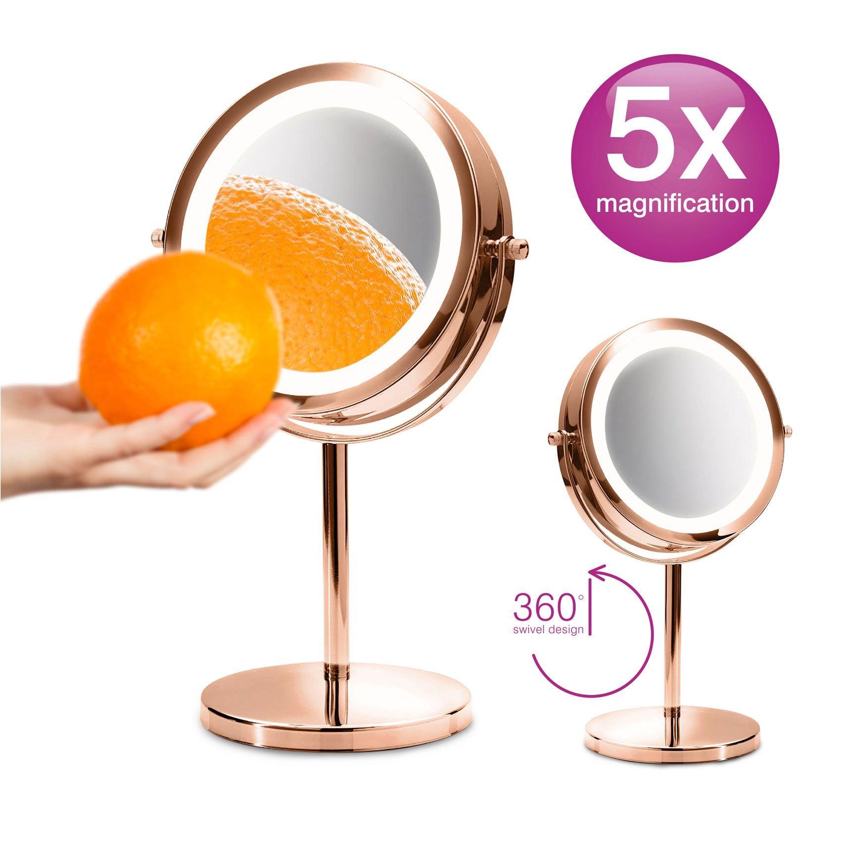 Rose Gold - Rio - Rose Gold Double Sided LED Cosmetic Mirror - 1