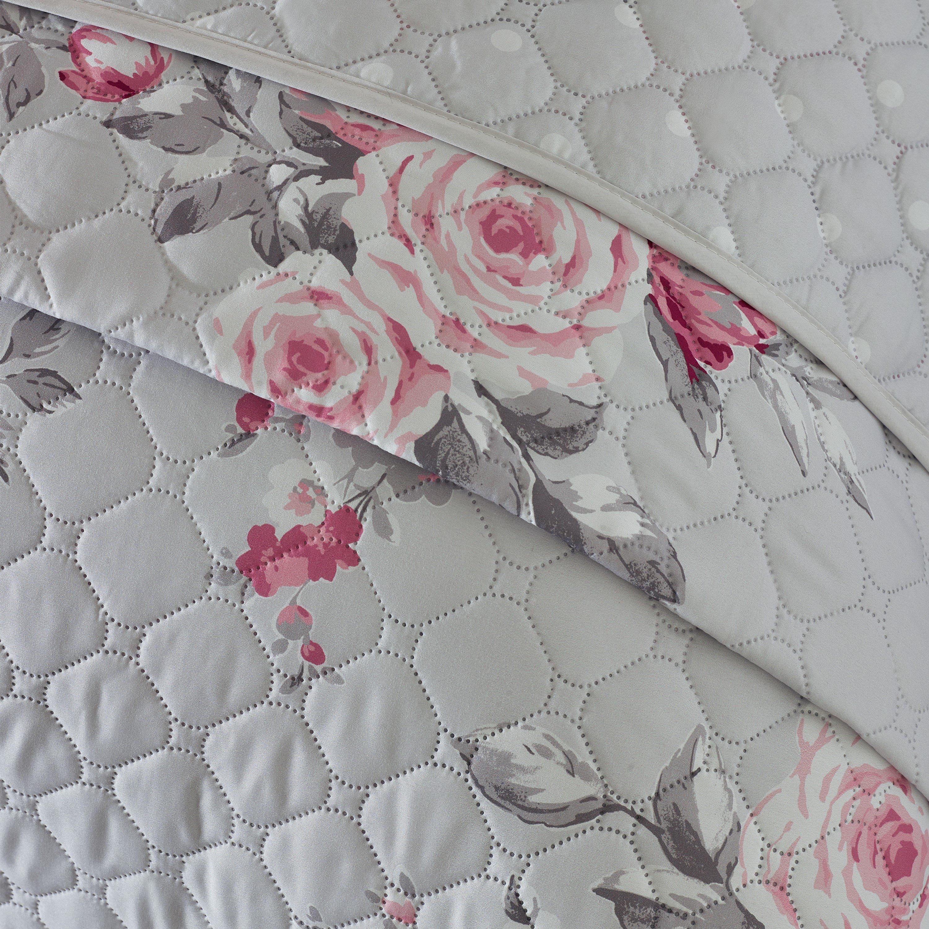Grau - Catherine Lansfield - Floral Reversible Quilted Bedspread - 2