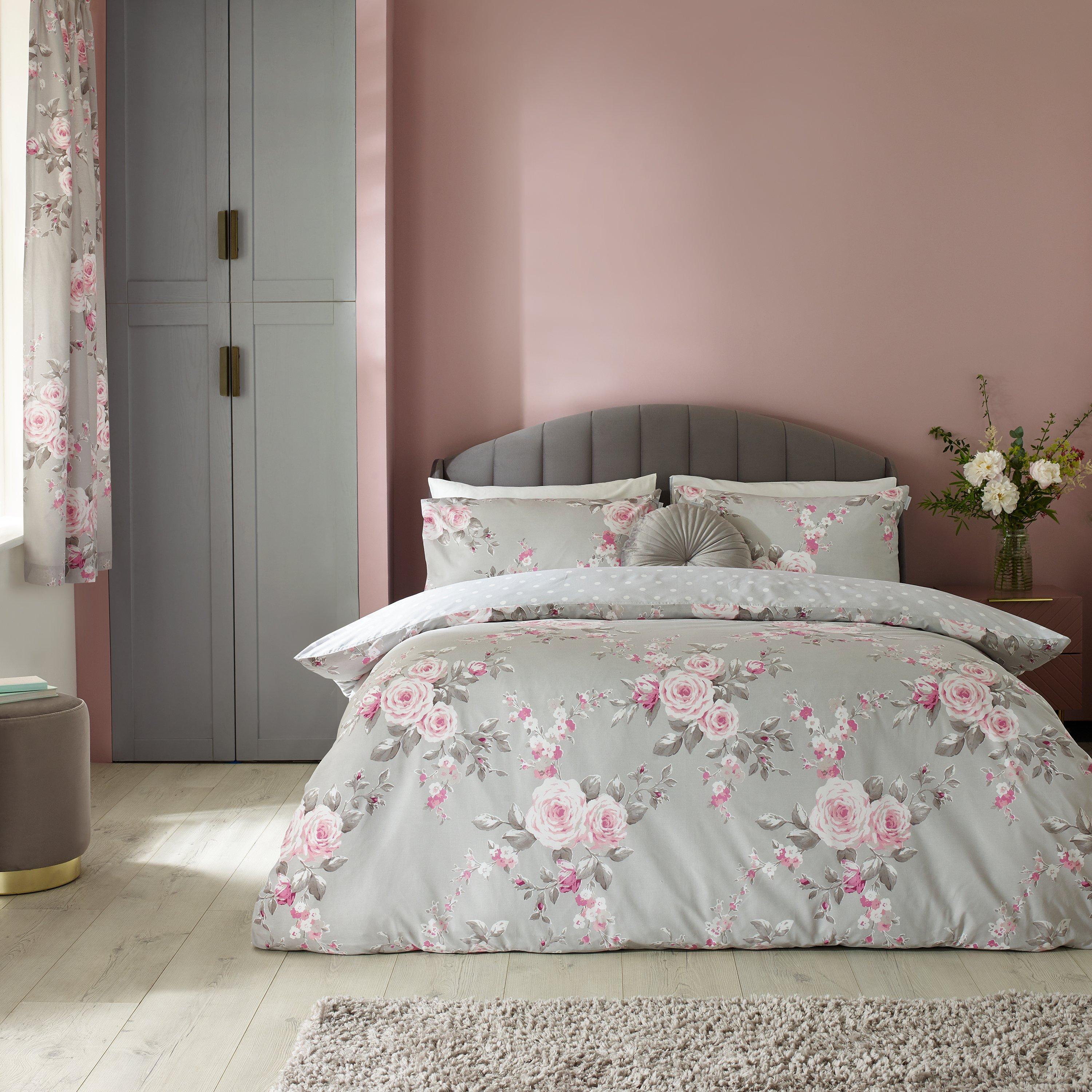 Catherine Lansfield  Canterbury Floral Reversible Duvet Cover Set - Grey - King