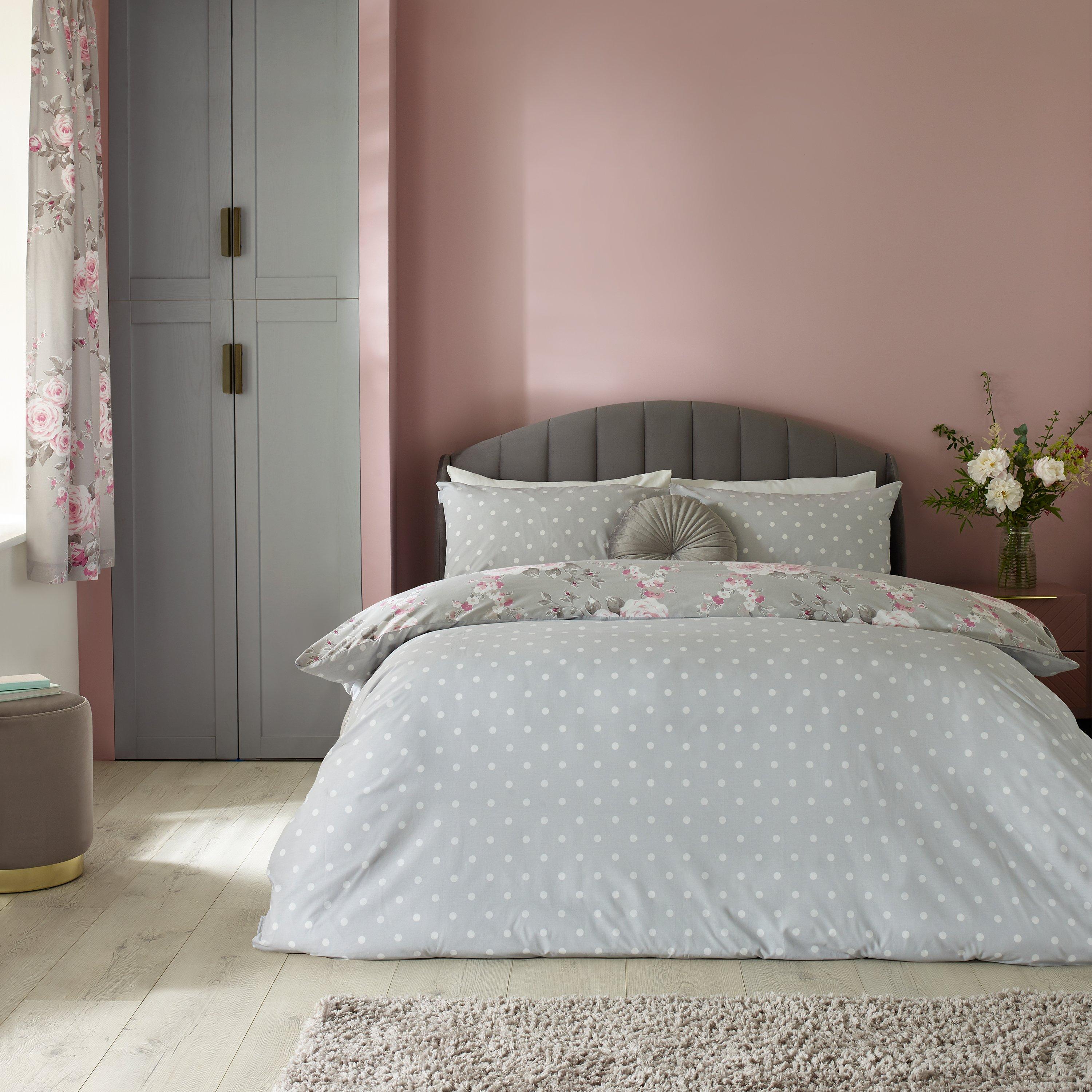 Grey - Catherine Lansfield - Canterbury Floral Reversible Duvet Cover Set - 2