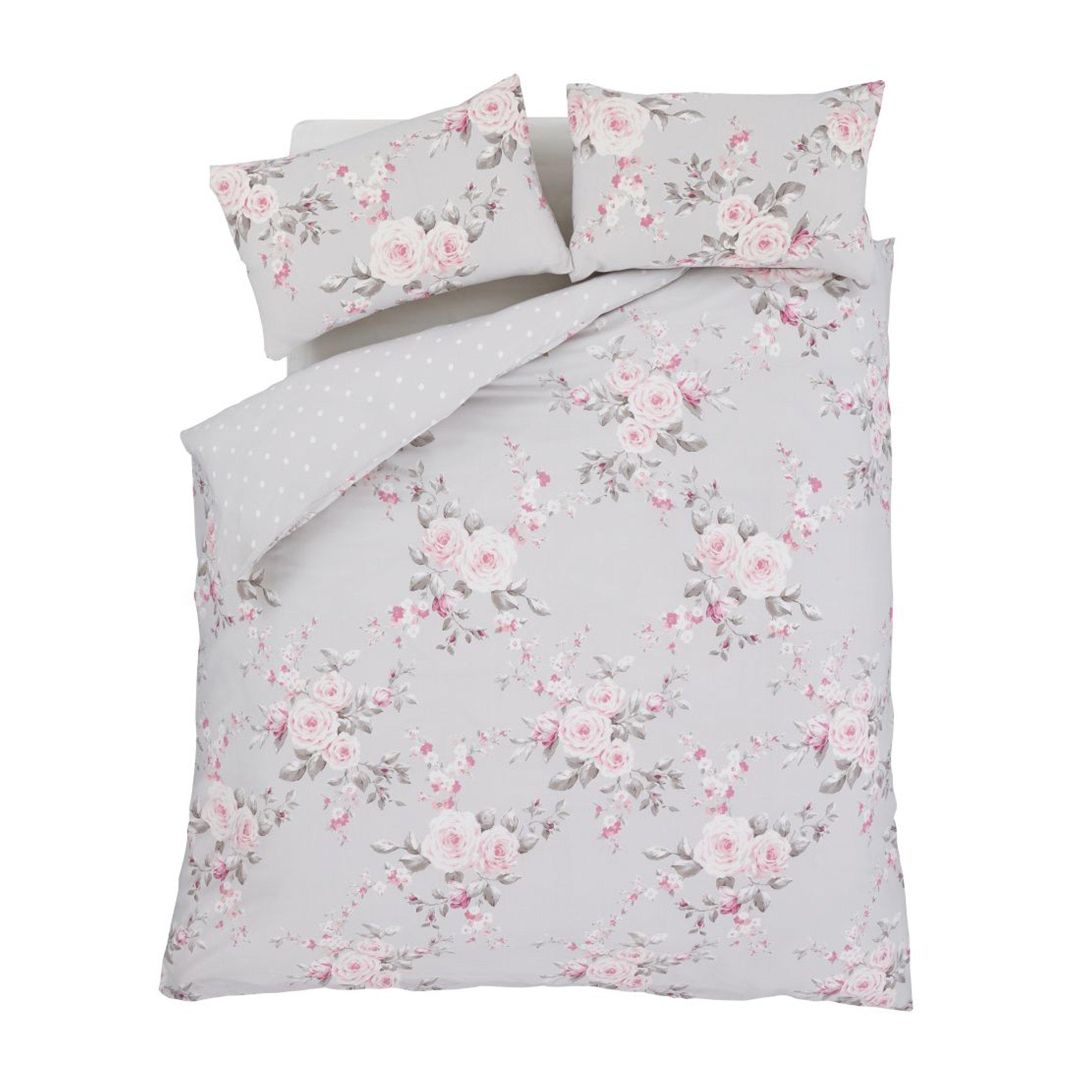 Grey - Catherine Lansfield - Canterbury Floral Reversible Duvet Cover Set - 6