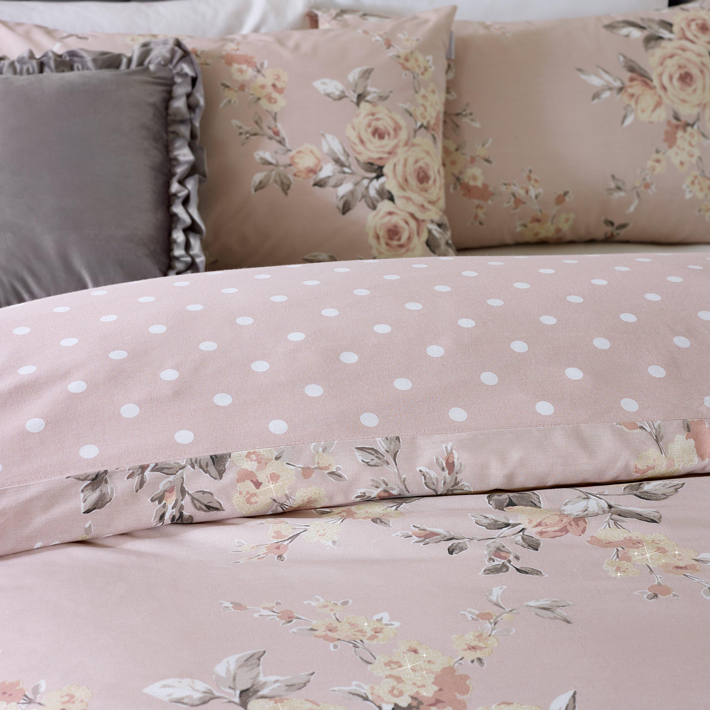 Blush Pink - Catherine Lansfield - Floral Reversible Duvet Cover Set - 4