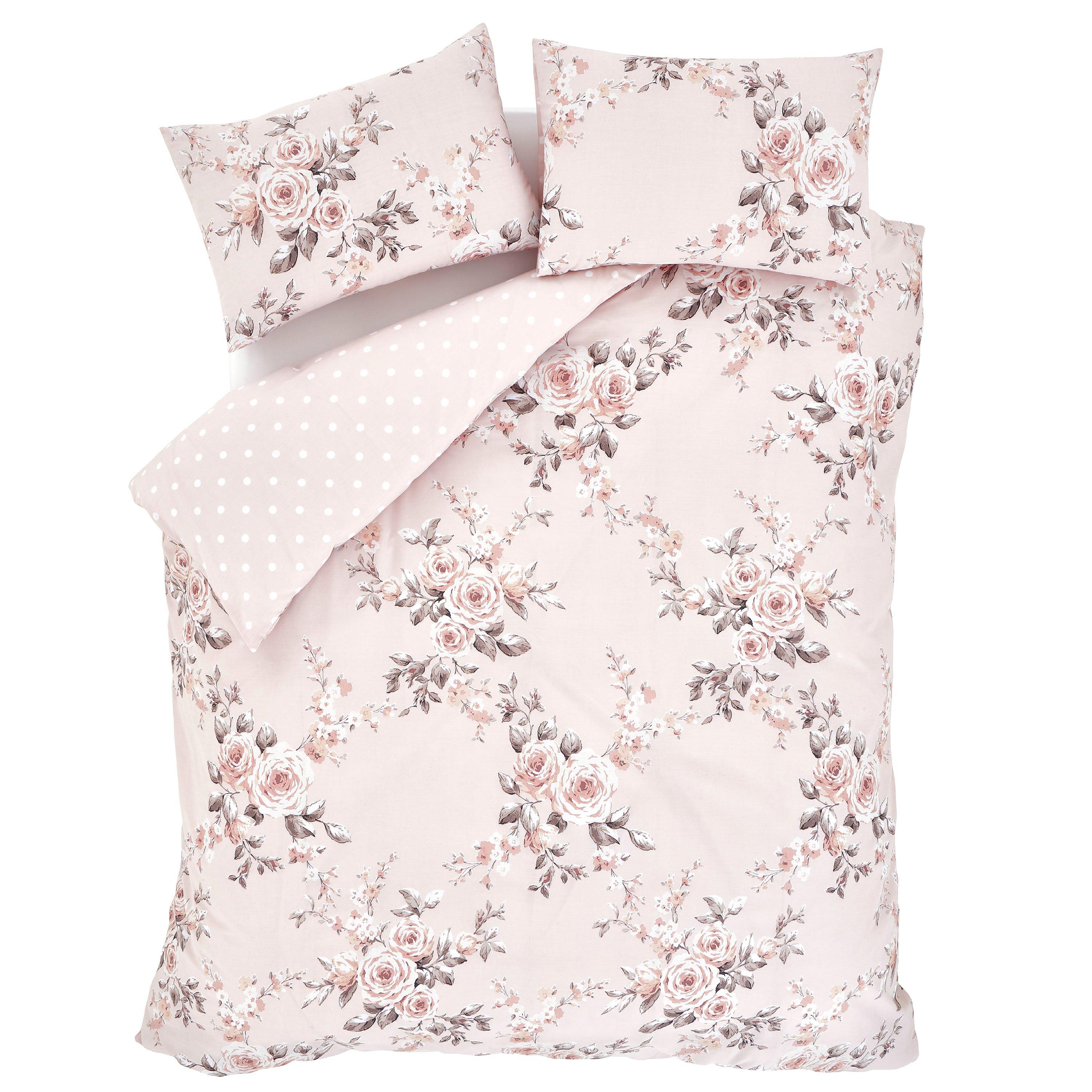 Blush Pink - Catherine Lansfield - Floral Reversible Duvet Cover Set - 6