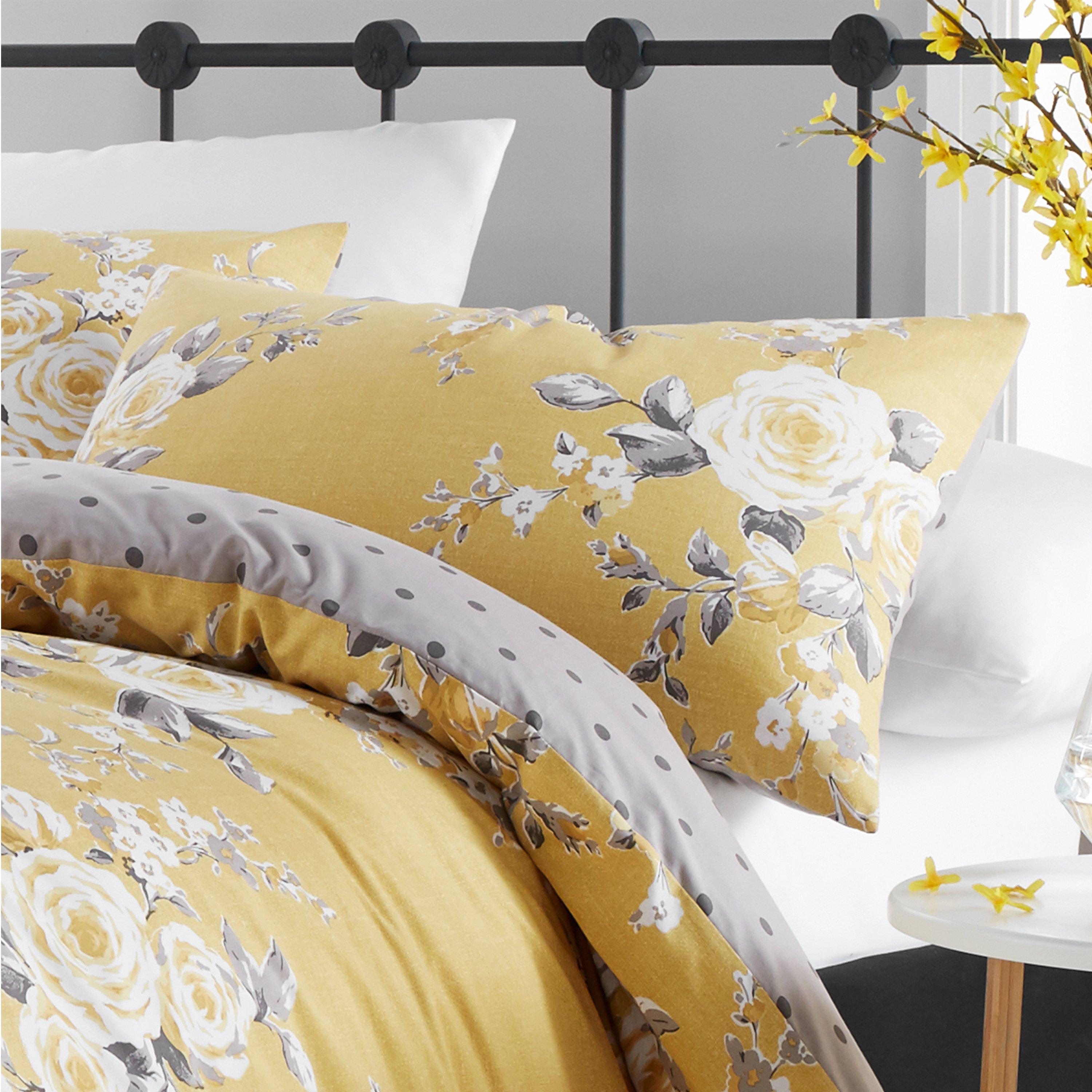 Ochre - Catherine Lansfield - Canterbury Floral Reversible Duvet Cover Set - 2