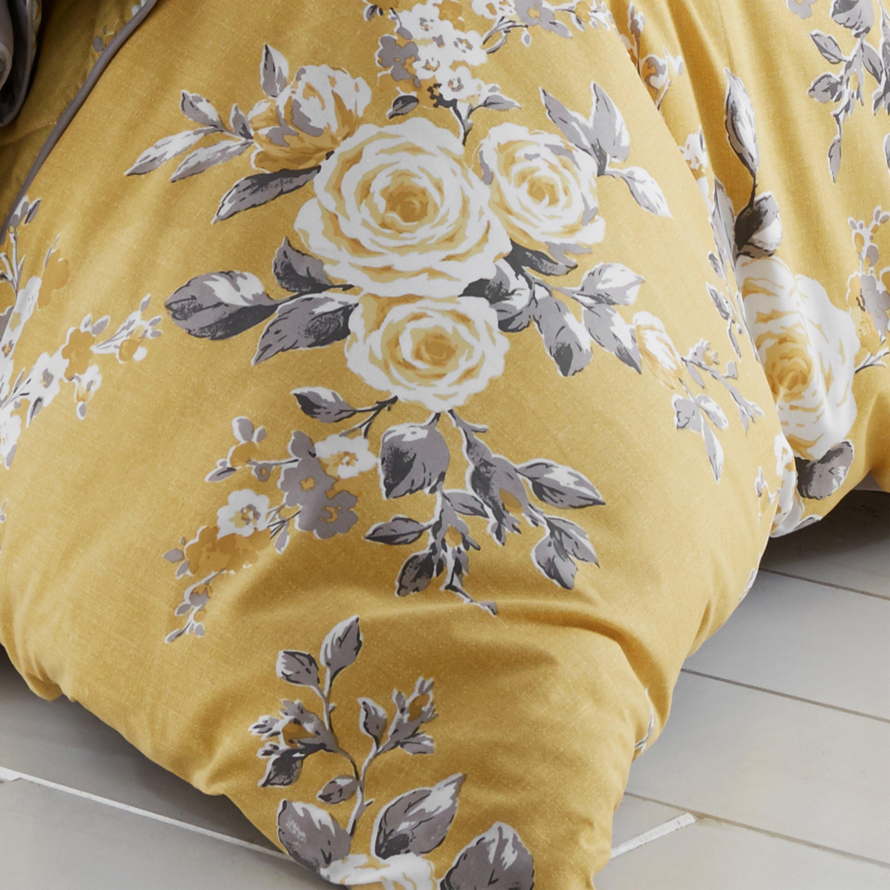 Ochre - Catherine Lansfield - Canterbury Floral Reversible Duvet Cover Set - 3