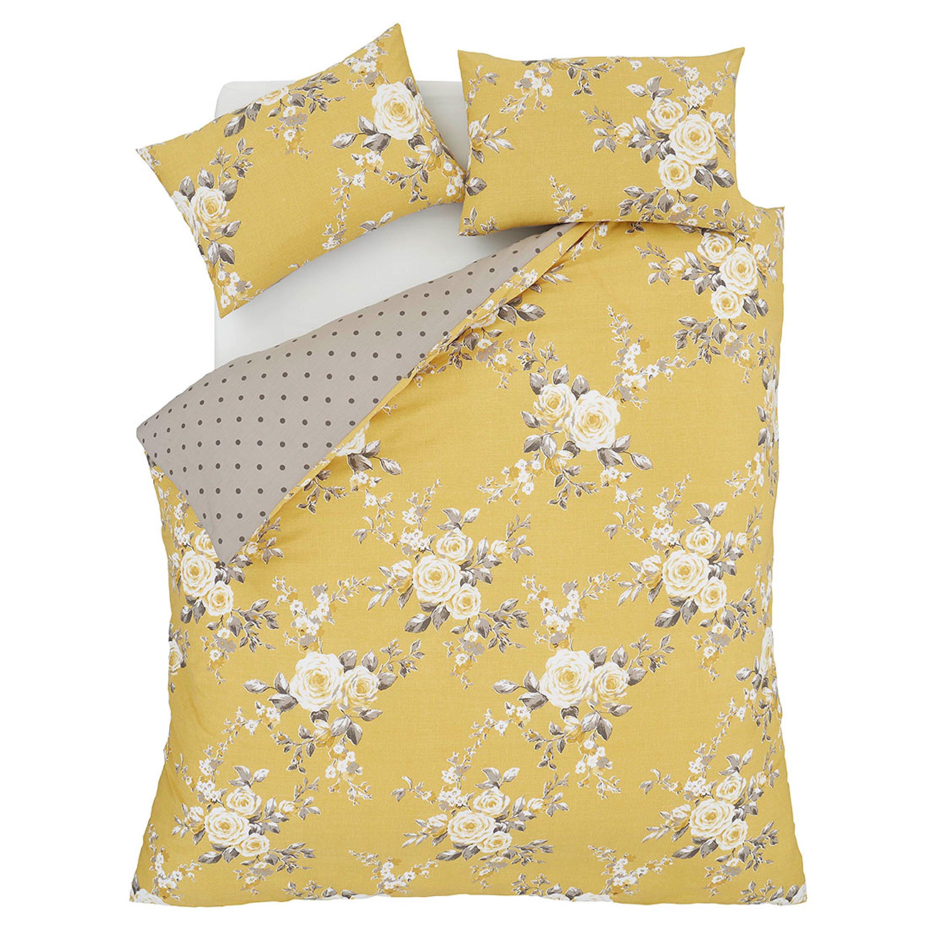 Ochre - Catherine Lansfield - Canterbury Floral Reversible Duvet Cover Set - 5
