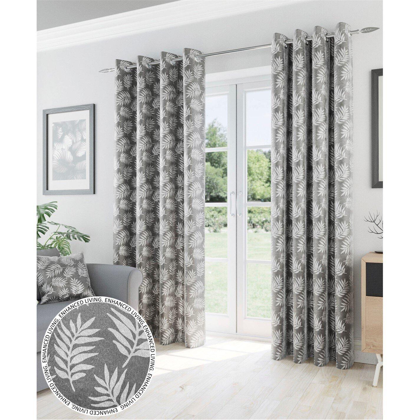 Enhanced Living  Oakland Leaf Pattern Thermal Room Darkening Grey - 168x229cm