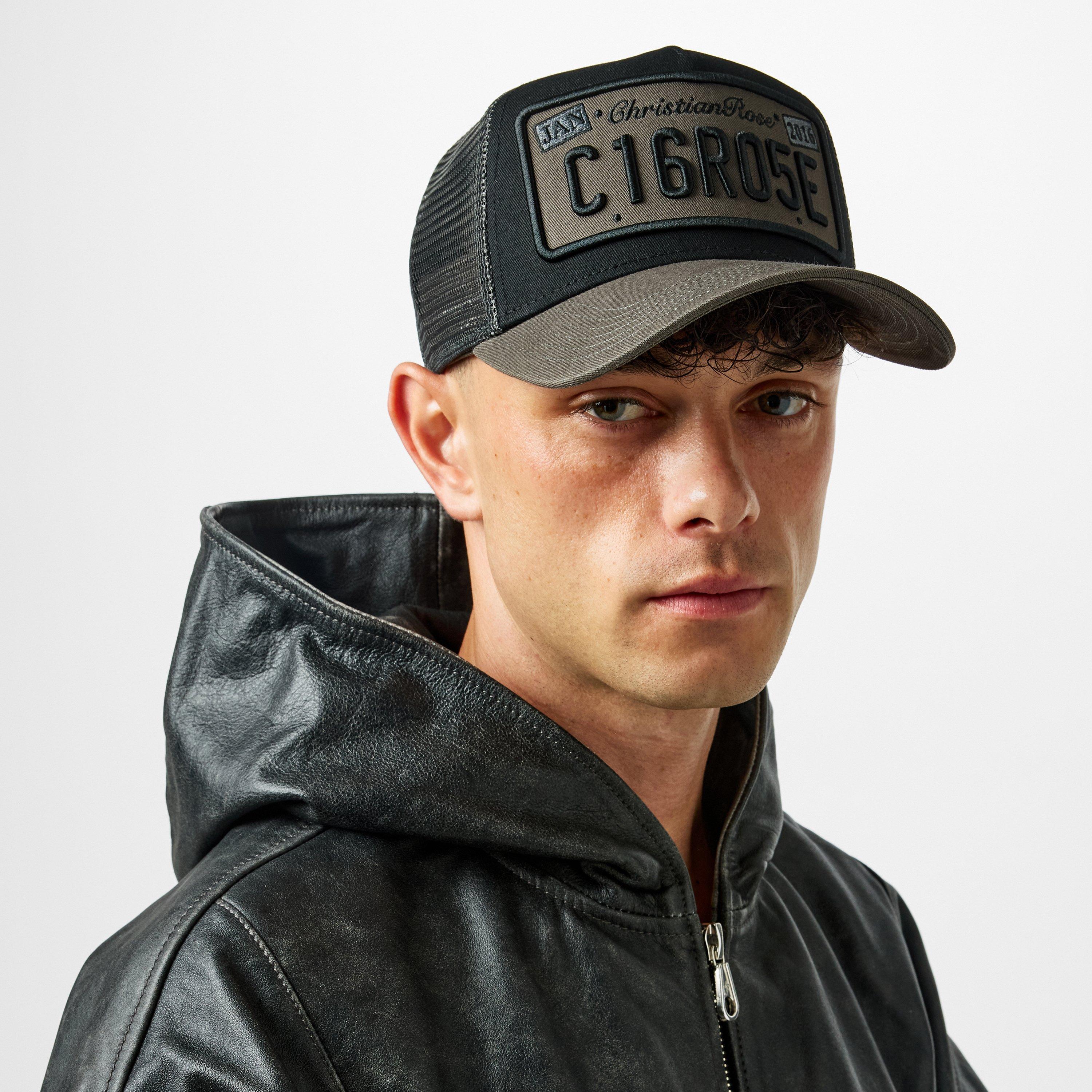 Black/Grey - Christian Rose - Men's Private Plate Trucker Cap - 2
